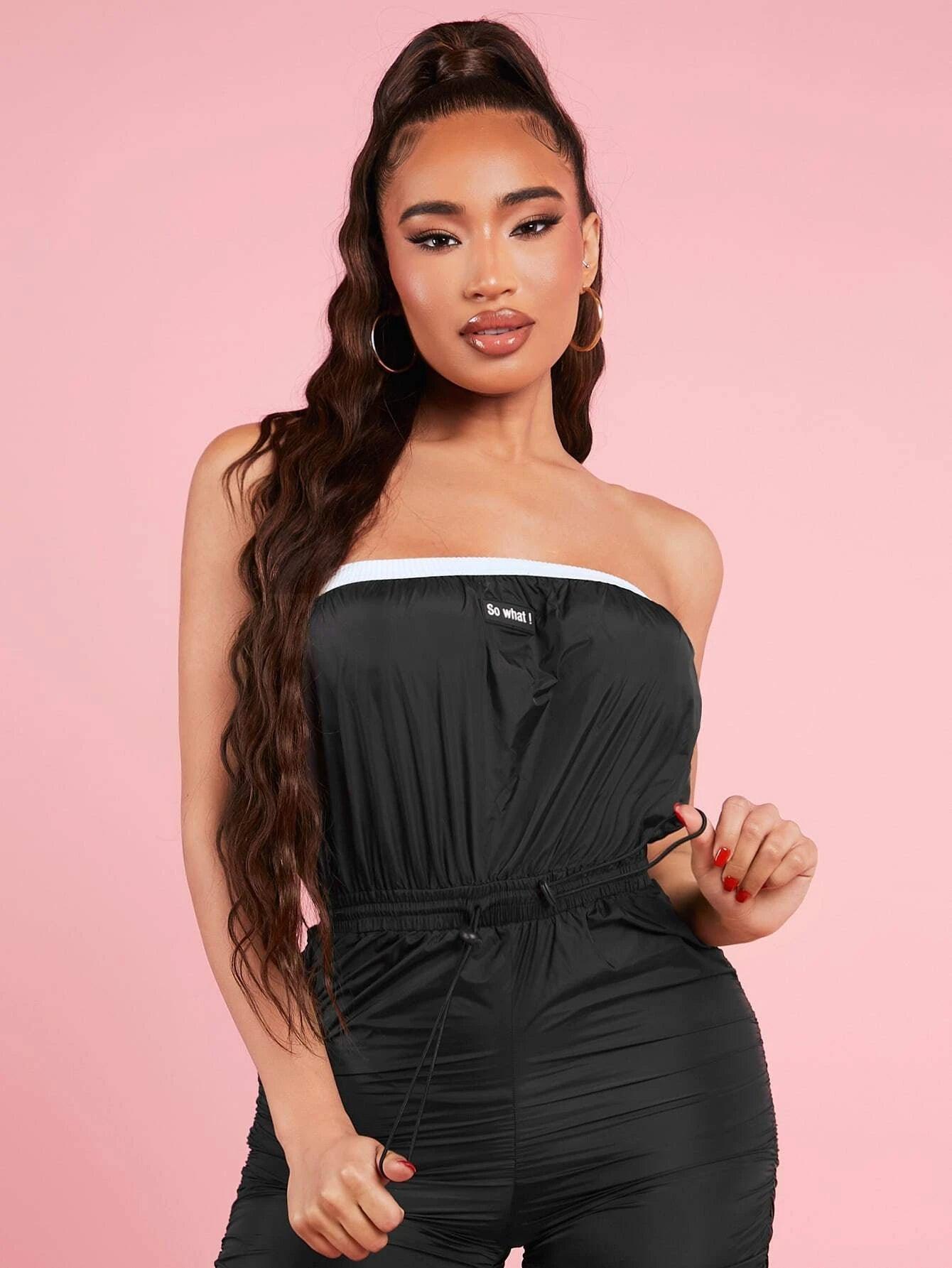 Drawstring Waist Ruched Tube Jumpsuit-Comfy Jumpsuits