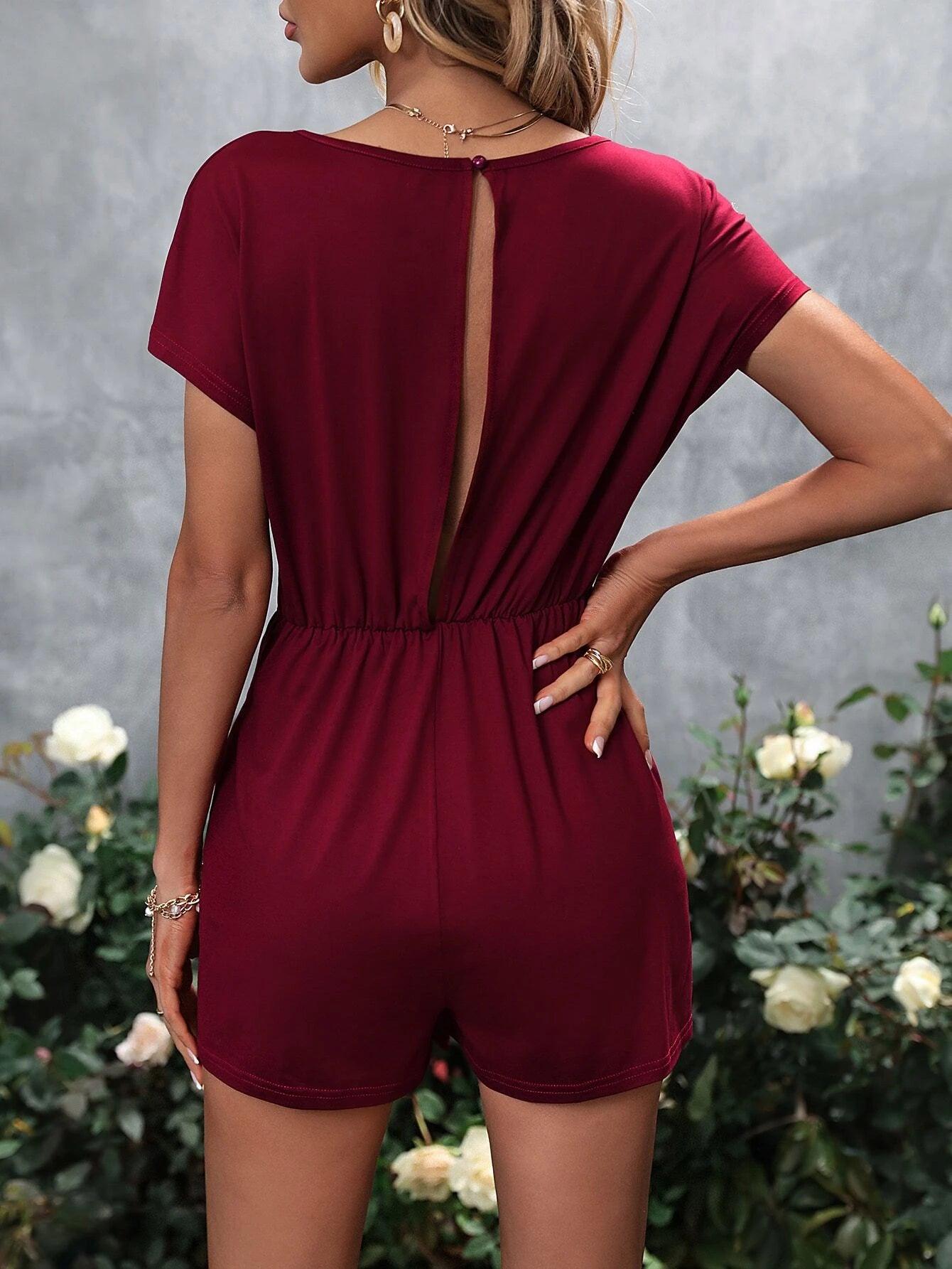 Keyhole Back Belted Romper-Comfy Jumpsuits