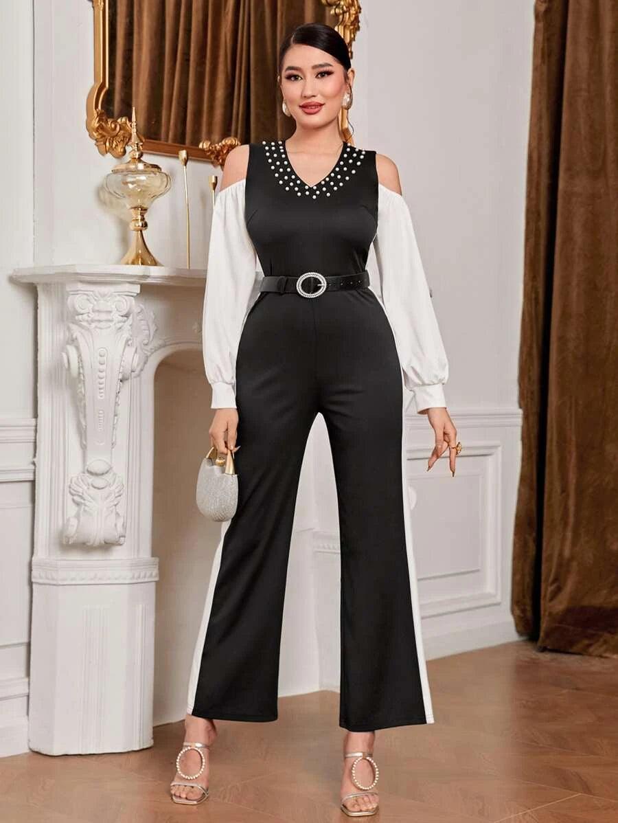 Pearls Beaded Jumpsuit Without Belt-Comfy Jumpsuits