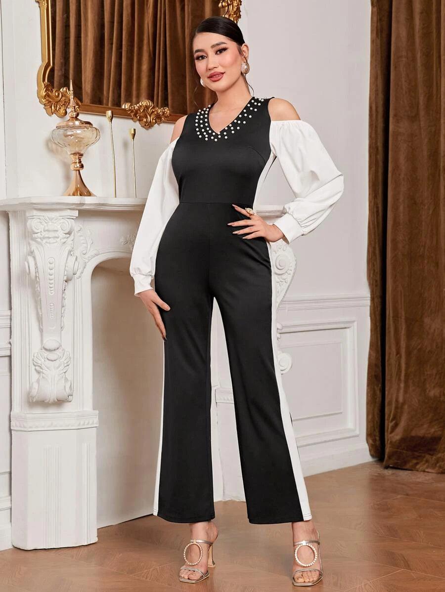 Pearls Beaded Jumpsuit Without Belt-Comfy Jumpsuits