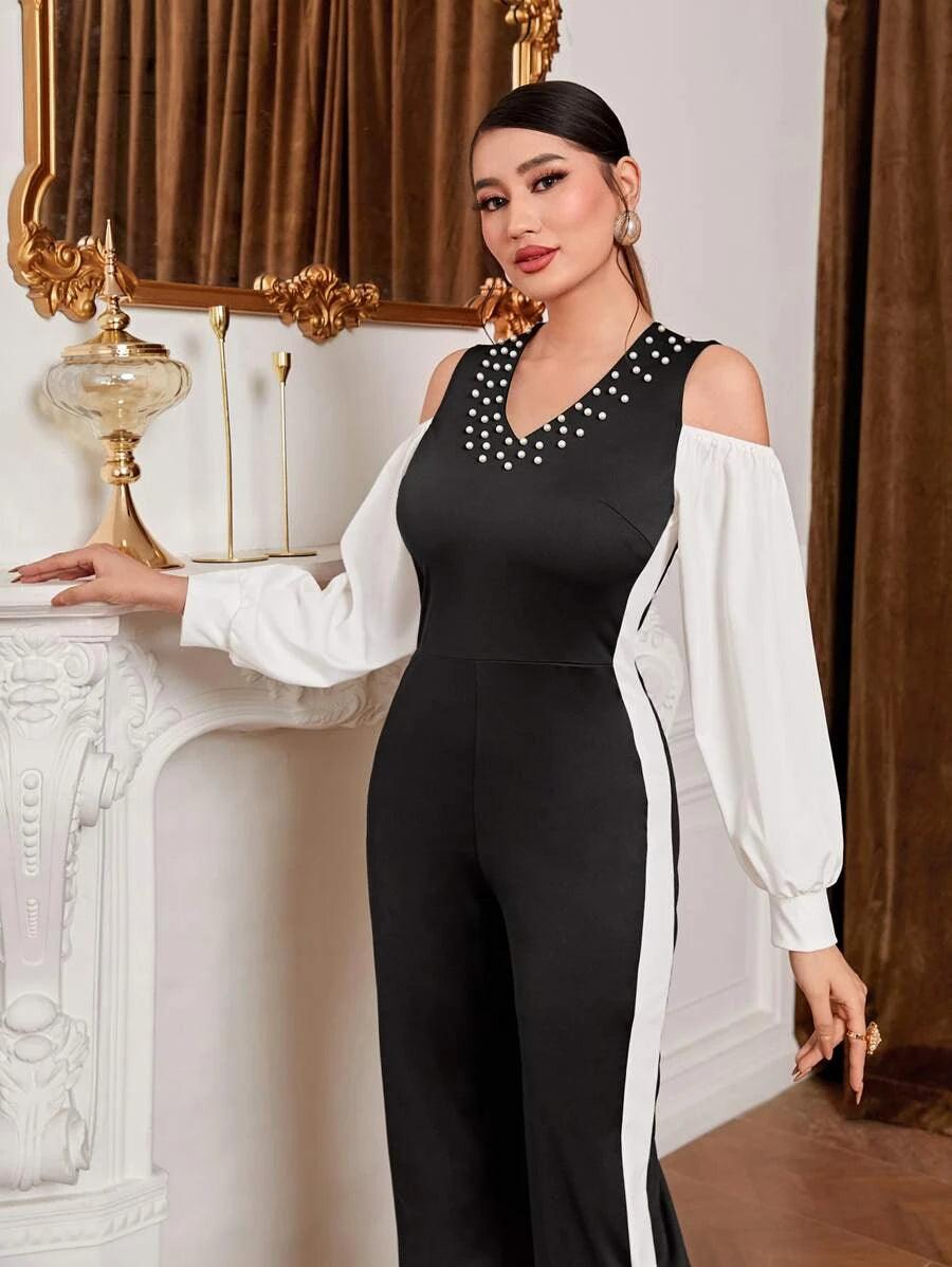 Pearls Beaded Jumpsuit Without Belt-Comfy Jumpsuits