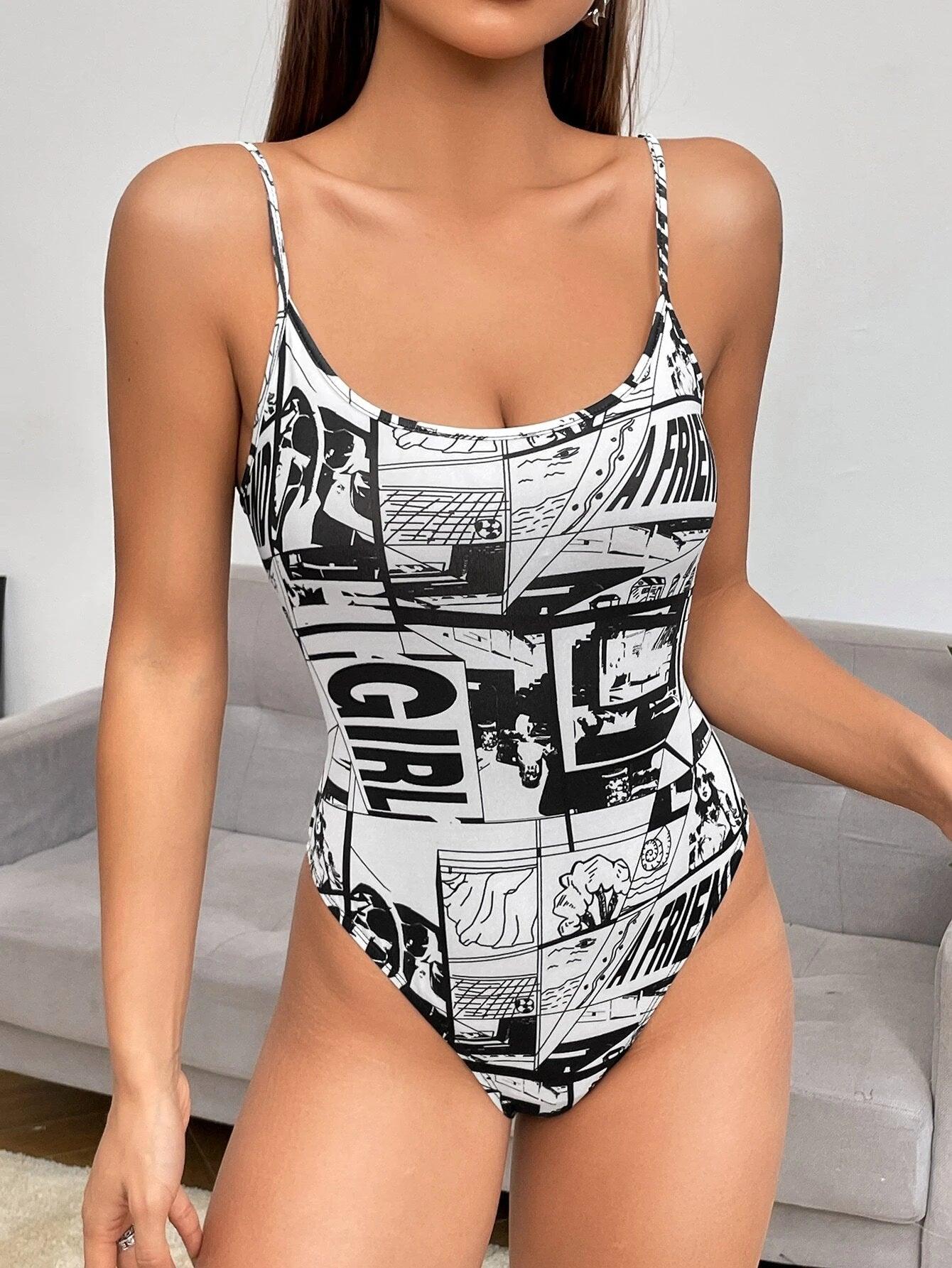 Letter Graphic Cami Bodysuit-Comfy Jumpsuits