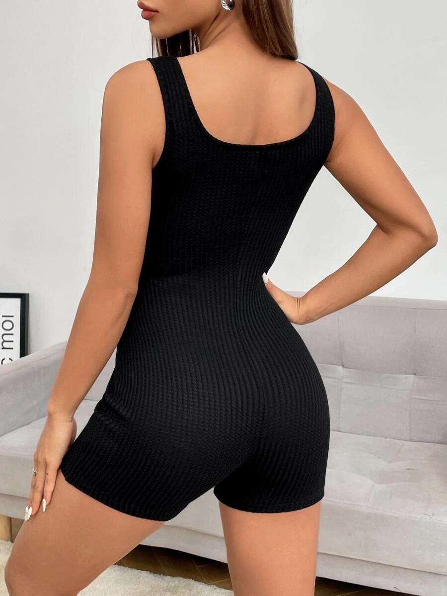 Knitted Half Button Unitard Tank Romper-Comfy Jumpsuits