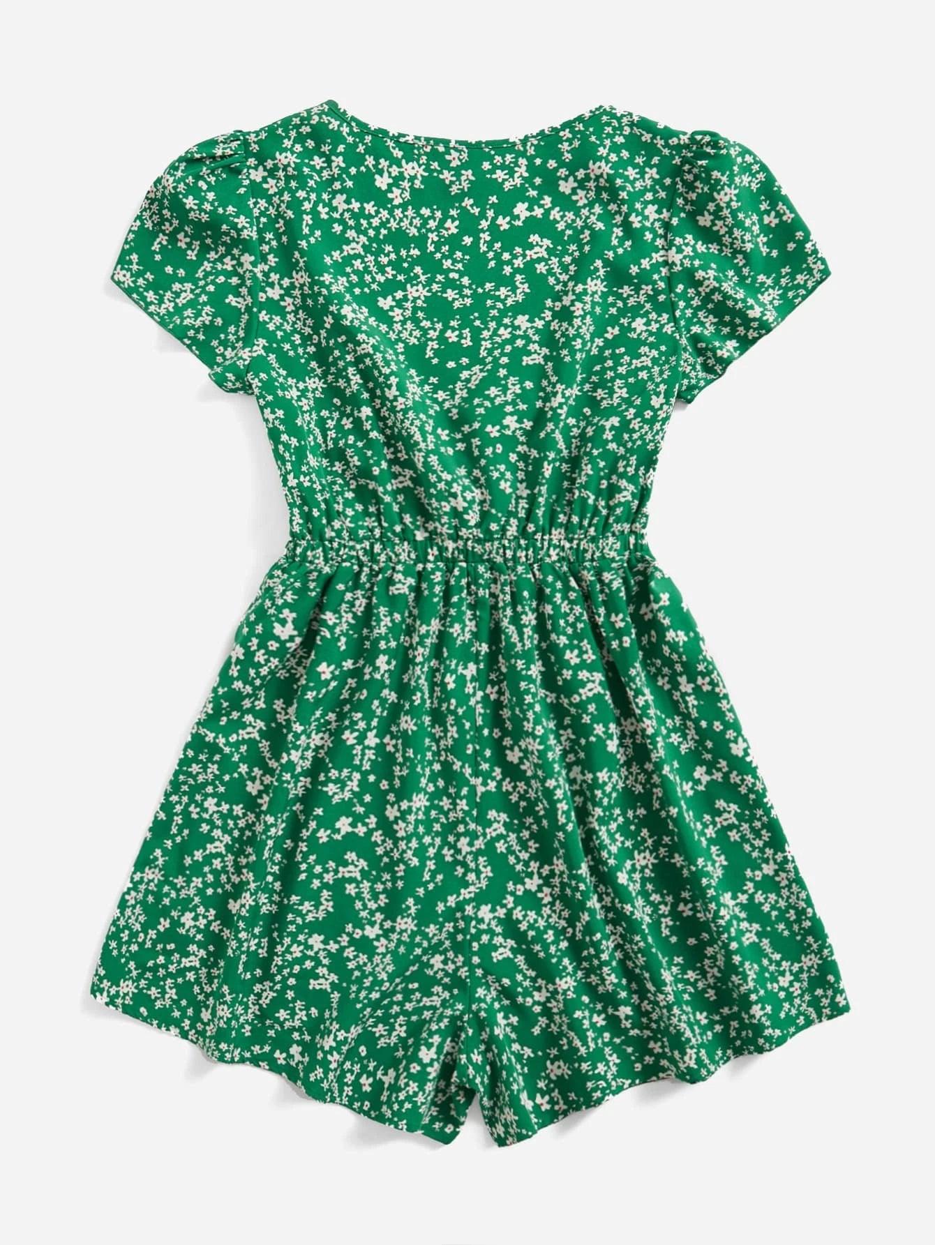 Floral Print Petal Sleeve Romper-Comfy Jumpsuits