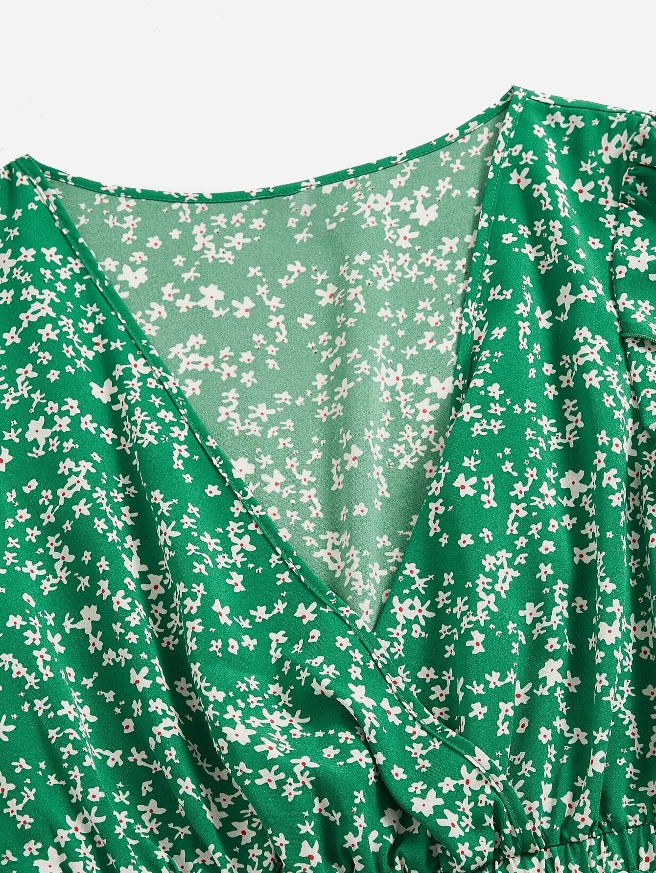 Floral Print Petal Sleeve Romper-Comfy Jumpsuits