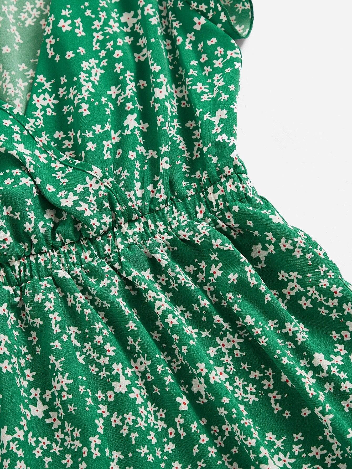 Floral Print Petal Sleeve Romper-Comfy Jumpsuits