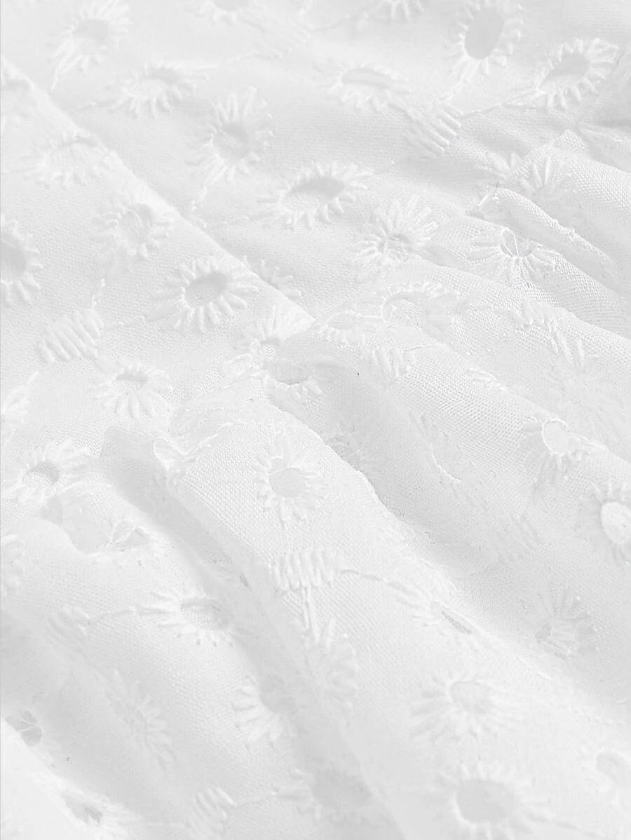 Eyelet Embroidery Neck Puff Sleeve Romper-Comfy Jumpsuits