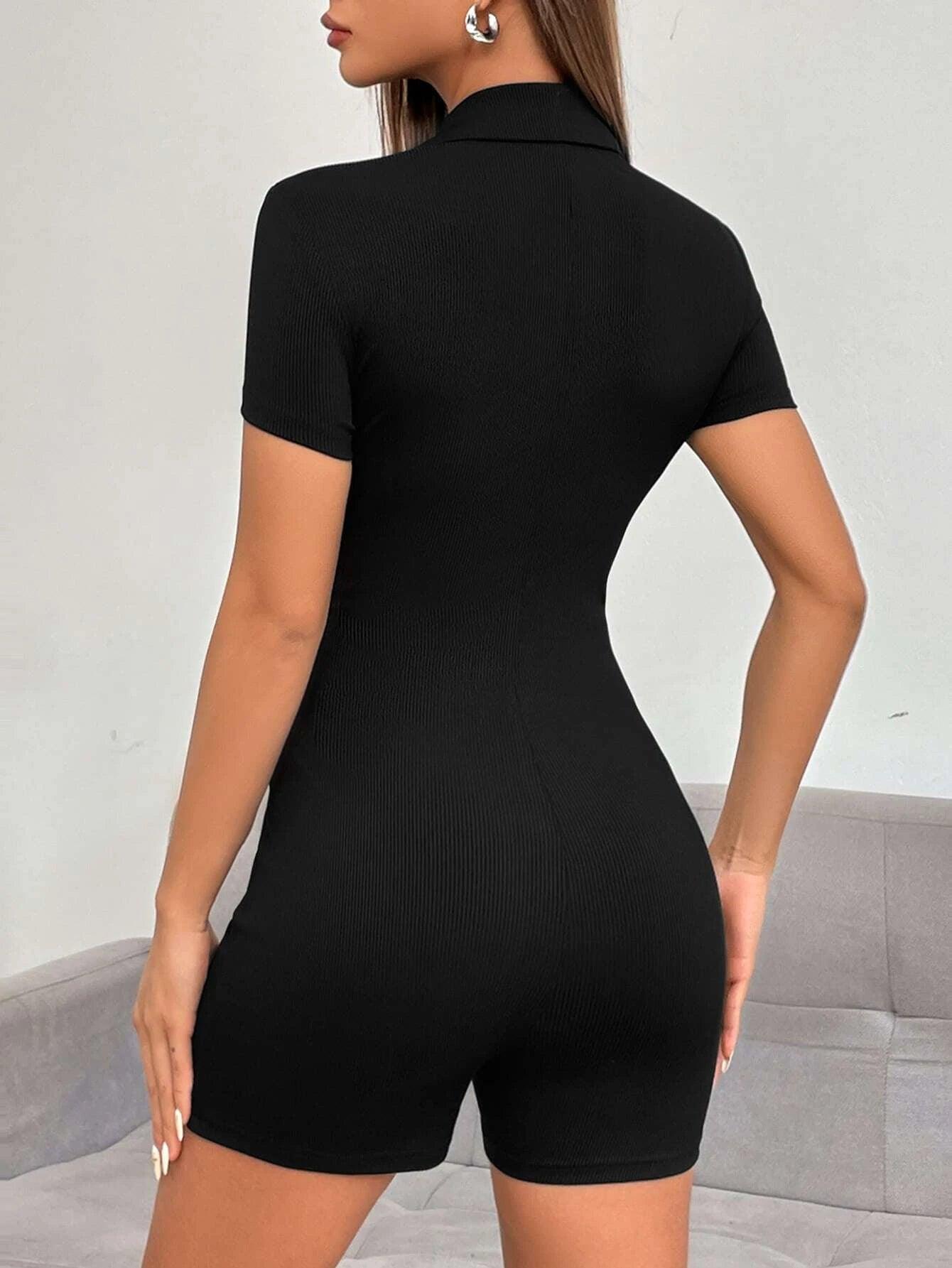 Letter Patched Half Button Romper-Comfy Jumpsuits