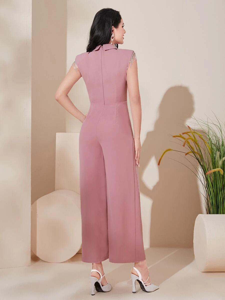 Shawl Collar Wrap Around Jumpsuit-Comfy Jumpsuits