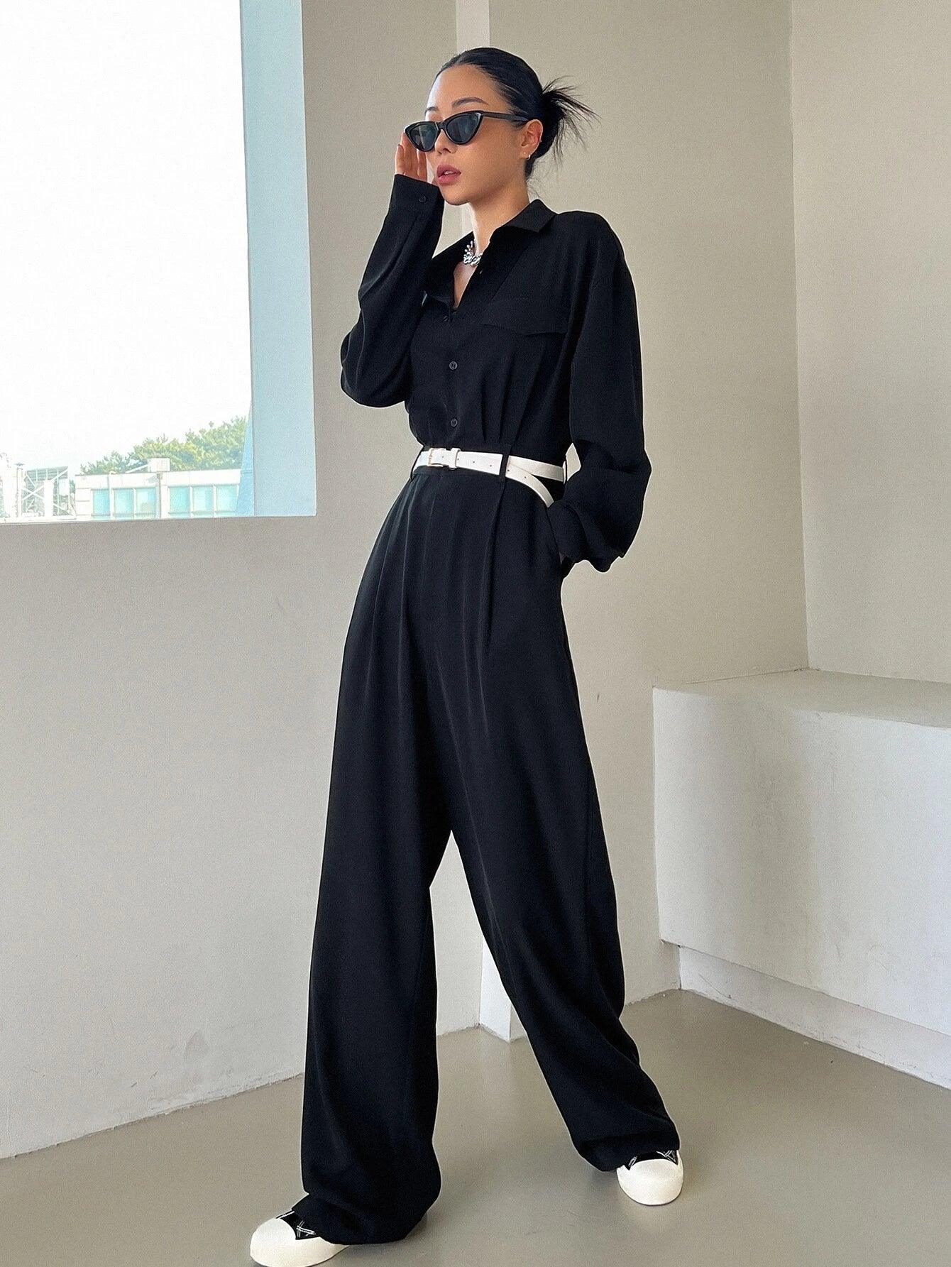 Long Sleeve Jumpsuit Without Belt-Comfy Jumpsuits