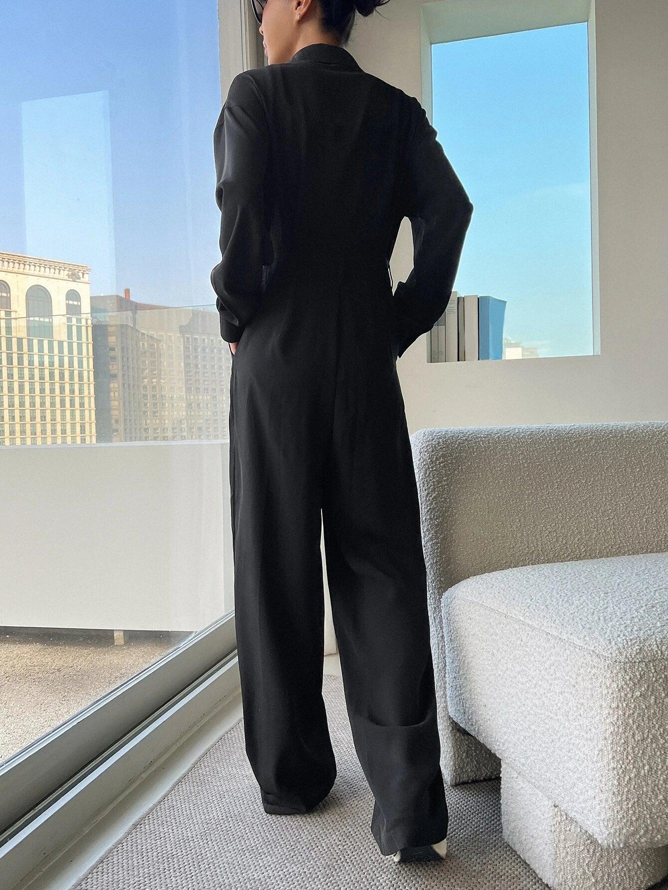 Long Sleeve Jumpsuit Without Belt-Comfy Jumpsuits