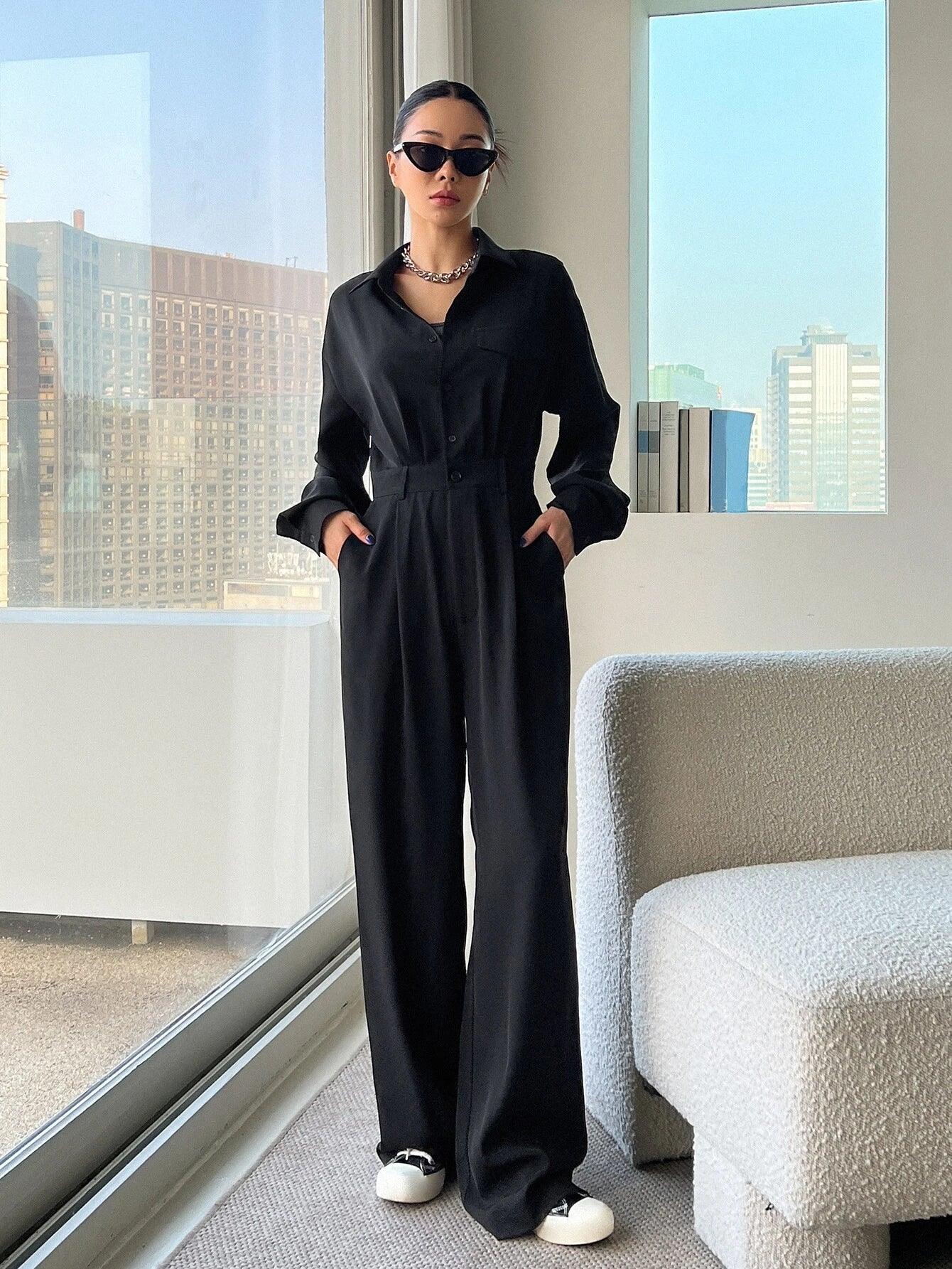 Long Sleeve Jumpsuit Without Belt-Comfy Jumpsuits