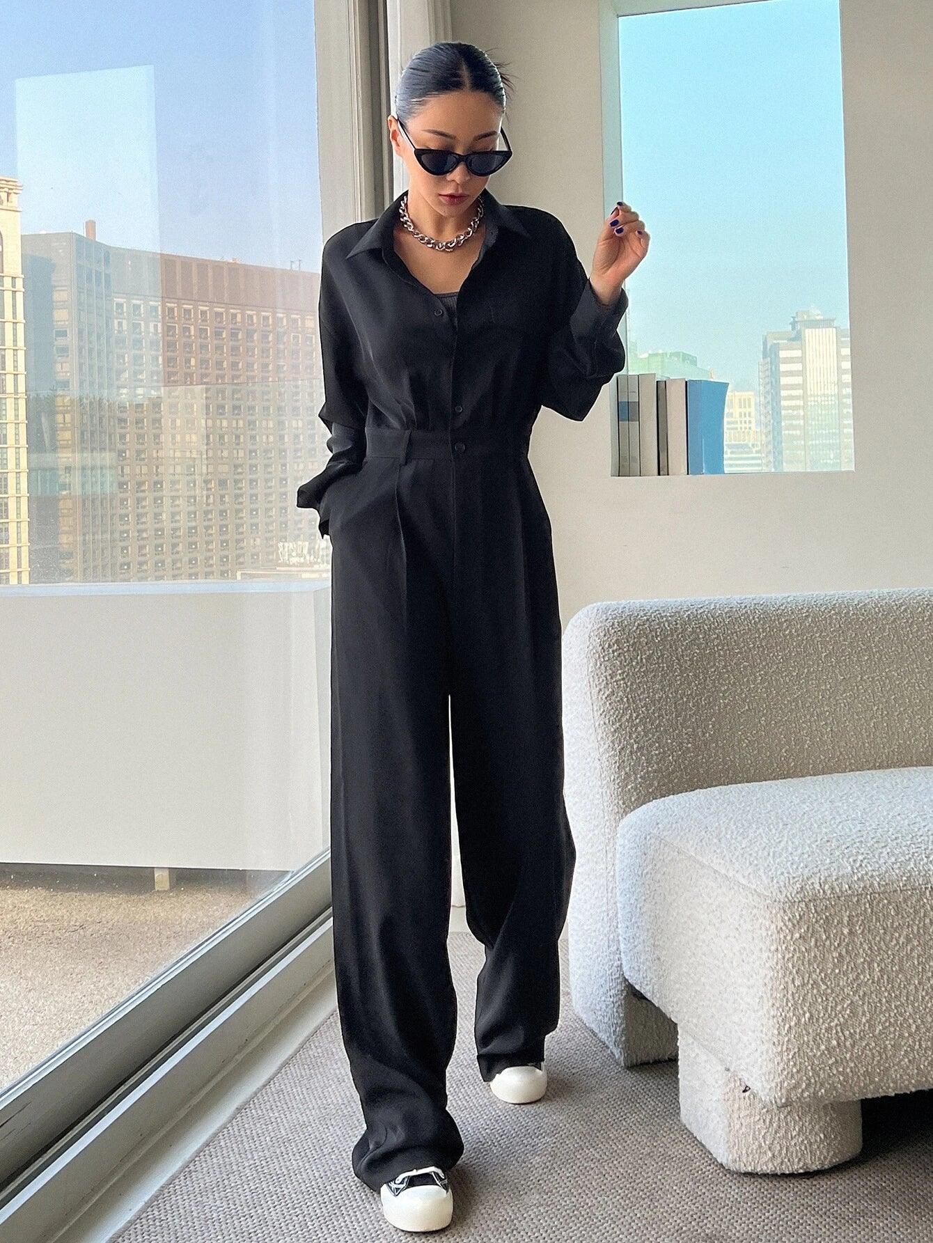 Long Sleeve Jumpsuit Without Belt-Comfy Jumpsuits