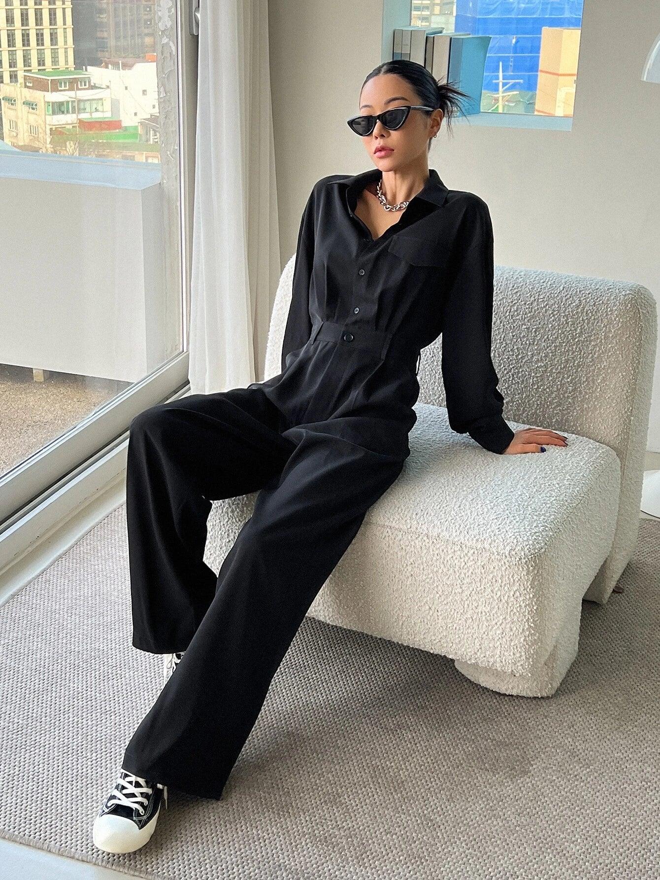 Long Sleeve Jumpsuit Without Belt-Comfy Jumpsuits