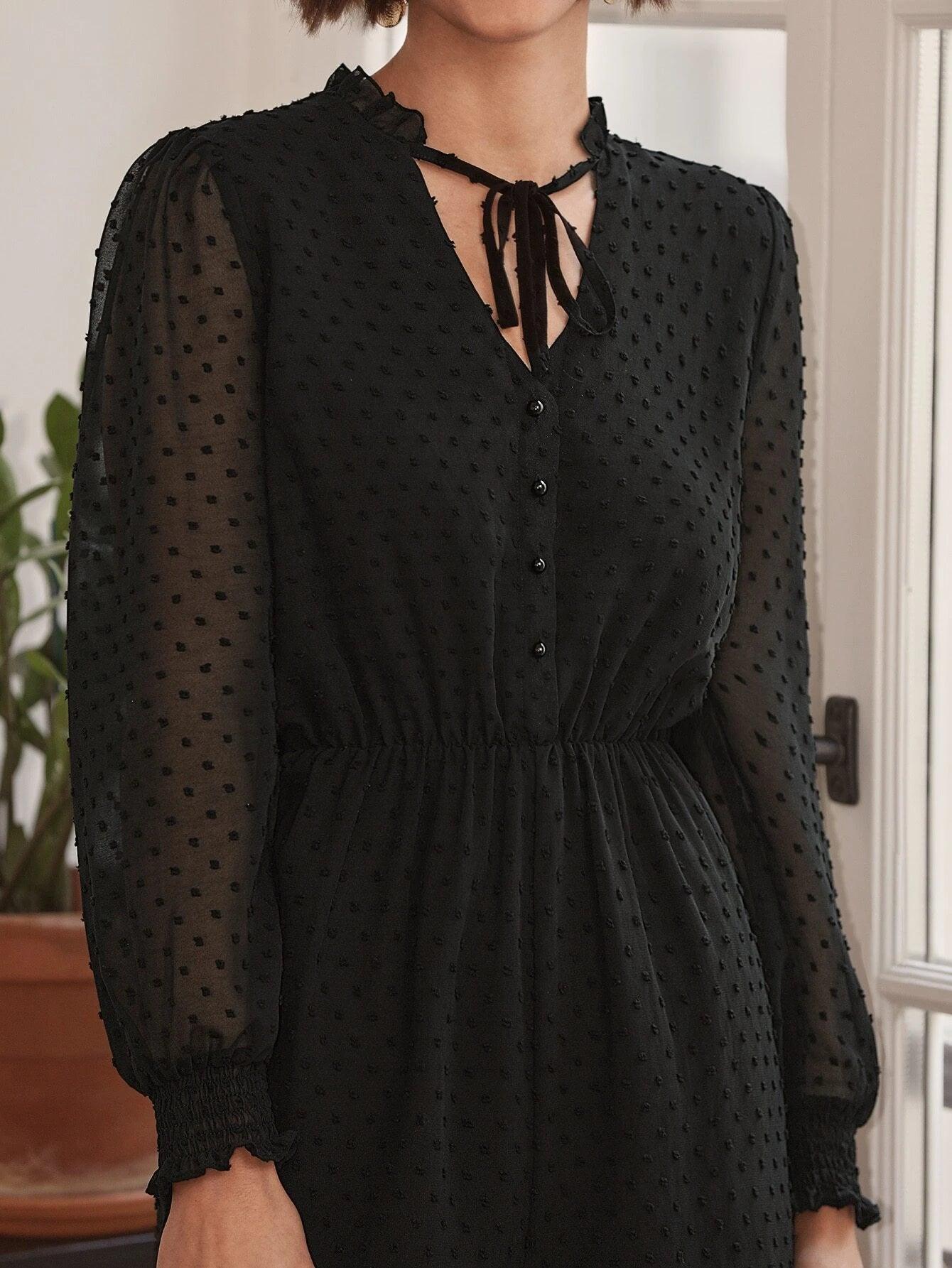 Swiss Dot Neck Chiffon Romper-Comfy Jumpsuits