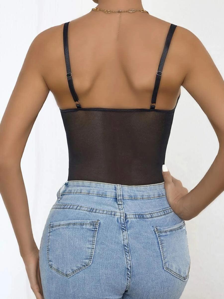 Lace Panel Sleeveless Camisole Bodysuit-Comfy Jumpsuits