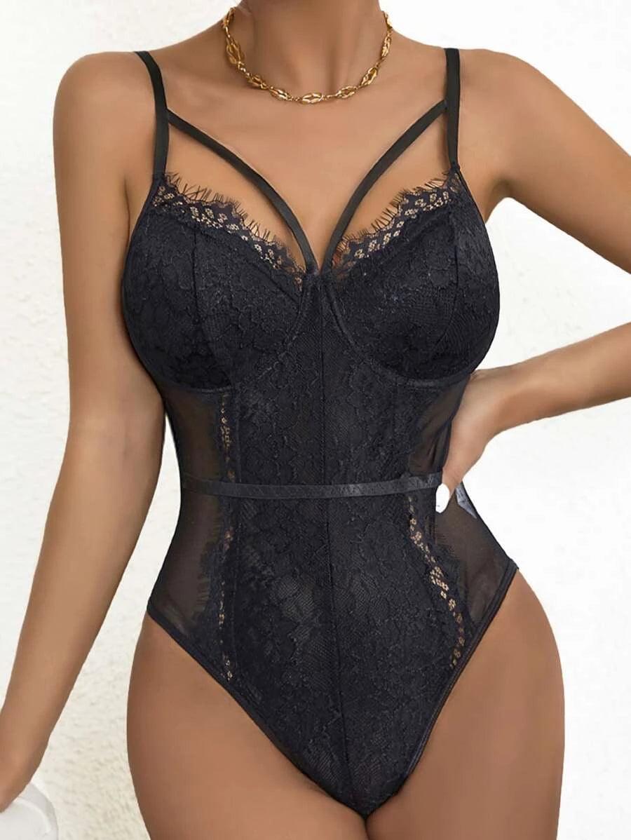 Lace Panel Sleeveless Camisole Bodysuit-Comfy Jumpsuits
