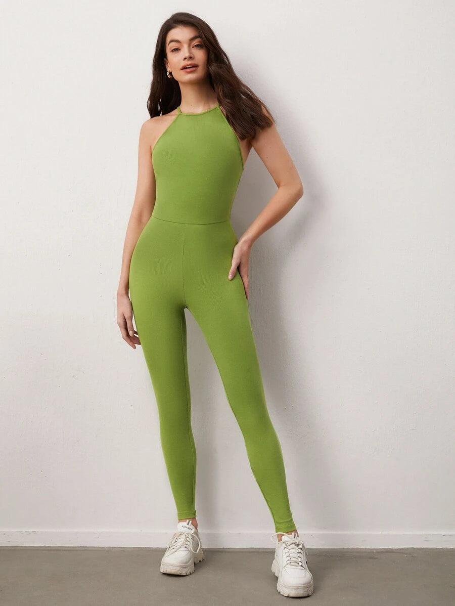 Solid Halter Unitard Jumpsuit-Comfy Jumpsuits