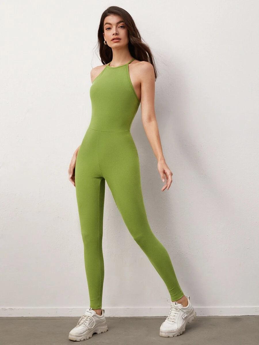 Solid Halter Unitard Jumpsuit-Comfy Jumpsuits