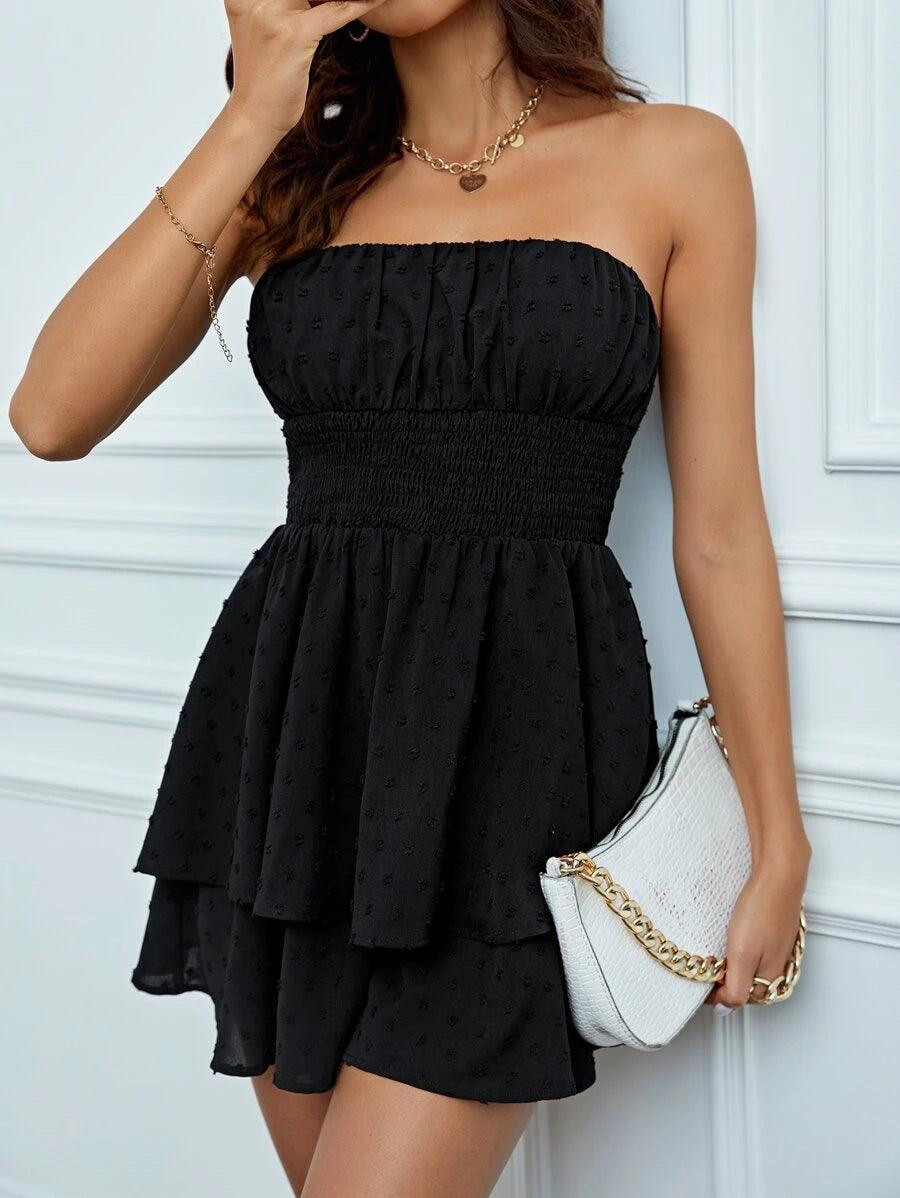 Solid Ruched Tube Romper-Comfy Jumpsuits