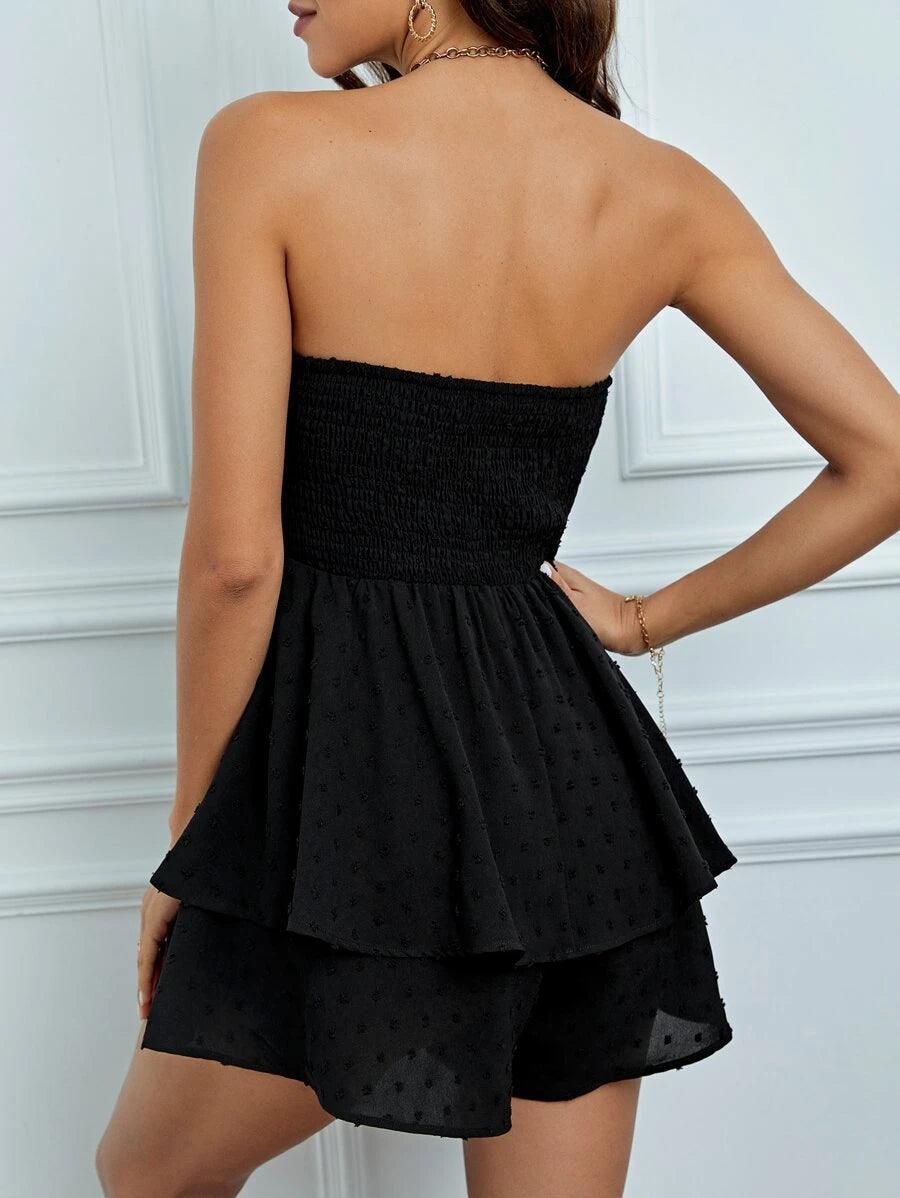 Solid Ruched Tube Romper-Comfy Jumpsuits