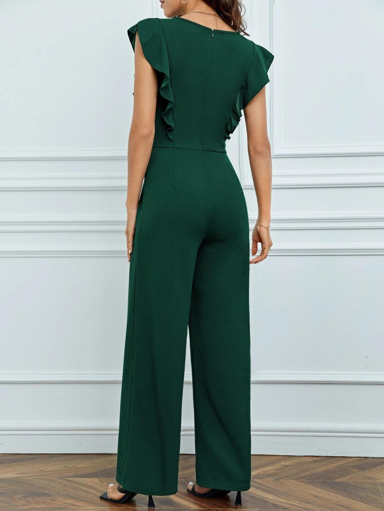 Trim Keyhole Back Jumpsuit-Comfy Jumpsuits