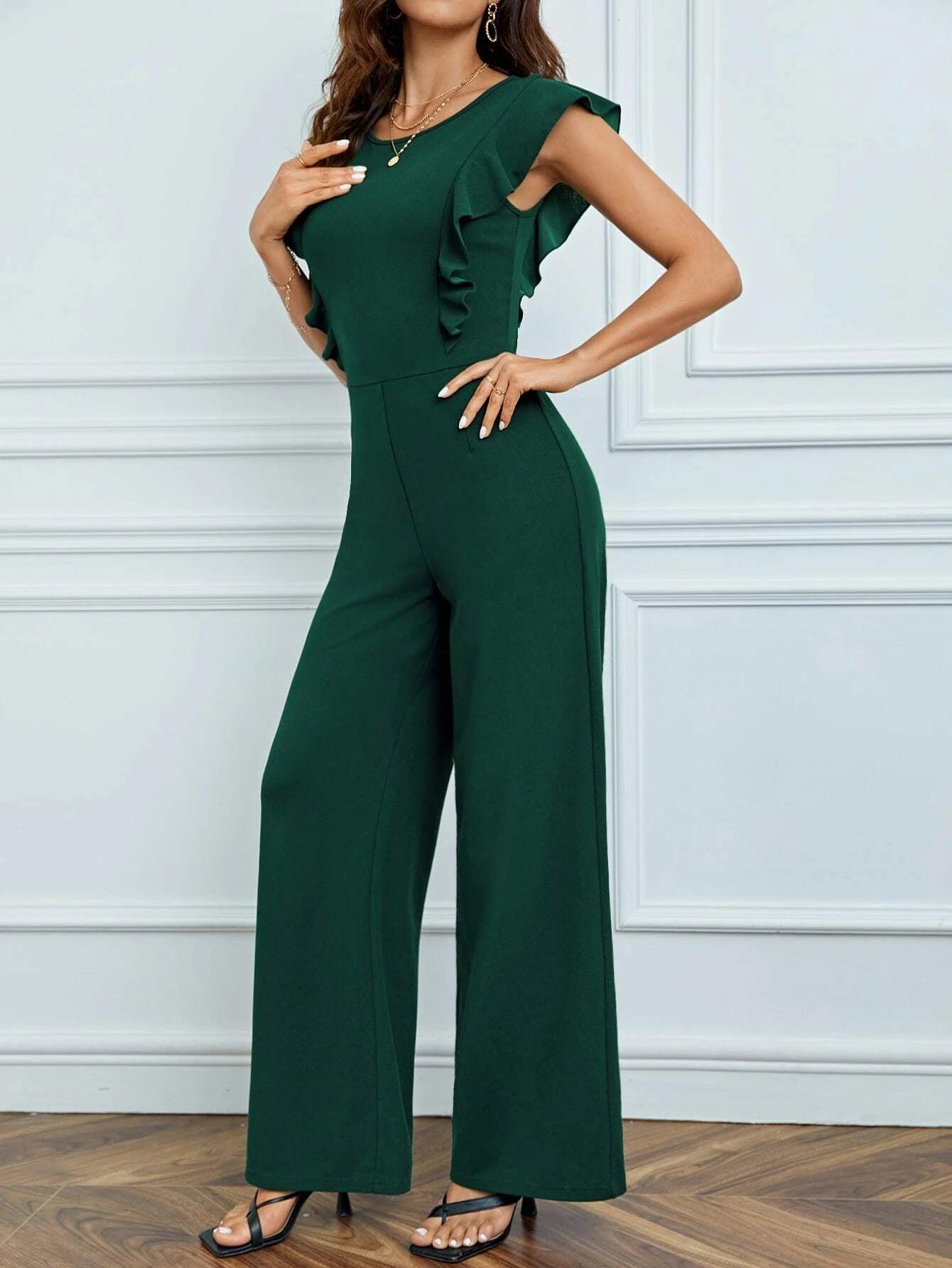 Trim Keyhole Back Jumpsuit-Comfy Jumpsuits