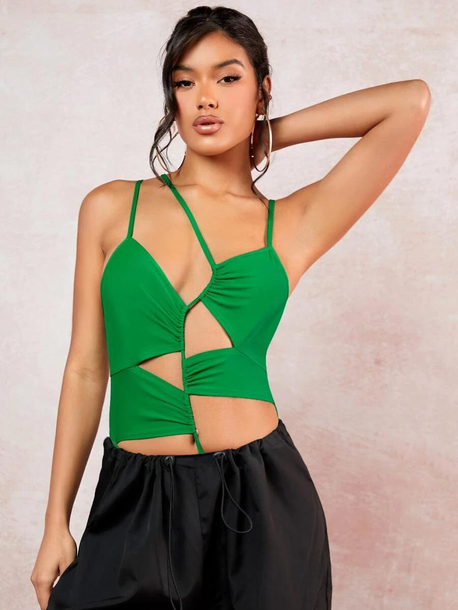 Slim Fit Cut Out Front Cami Bodysuit-Comfy Jumpsuits