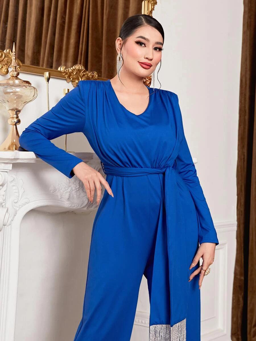 Solid Belted Wide Leg Elegant Jumpsuit-Comfy Jumpsuits