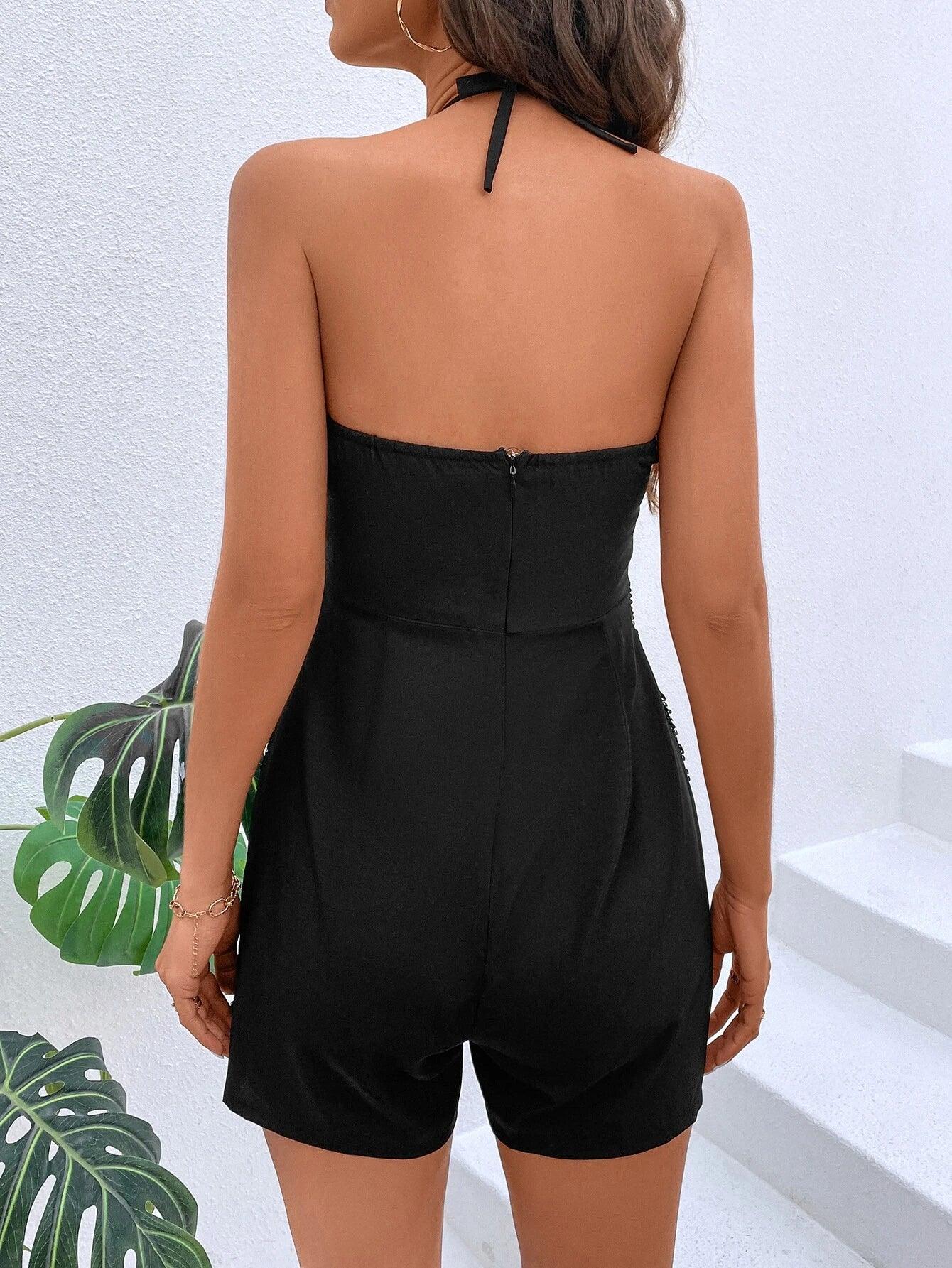 Plain Sleeveless Sequin Romper-Comfy Jumpsuits