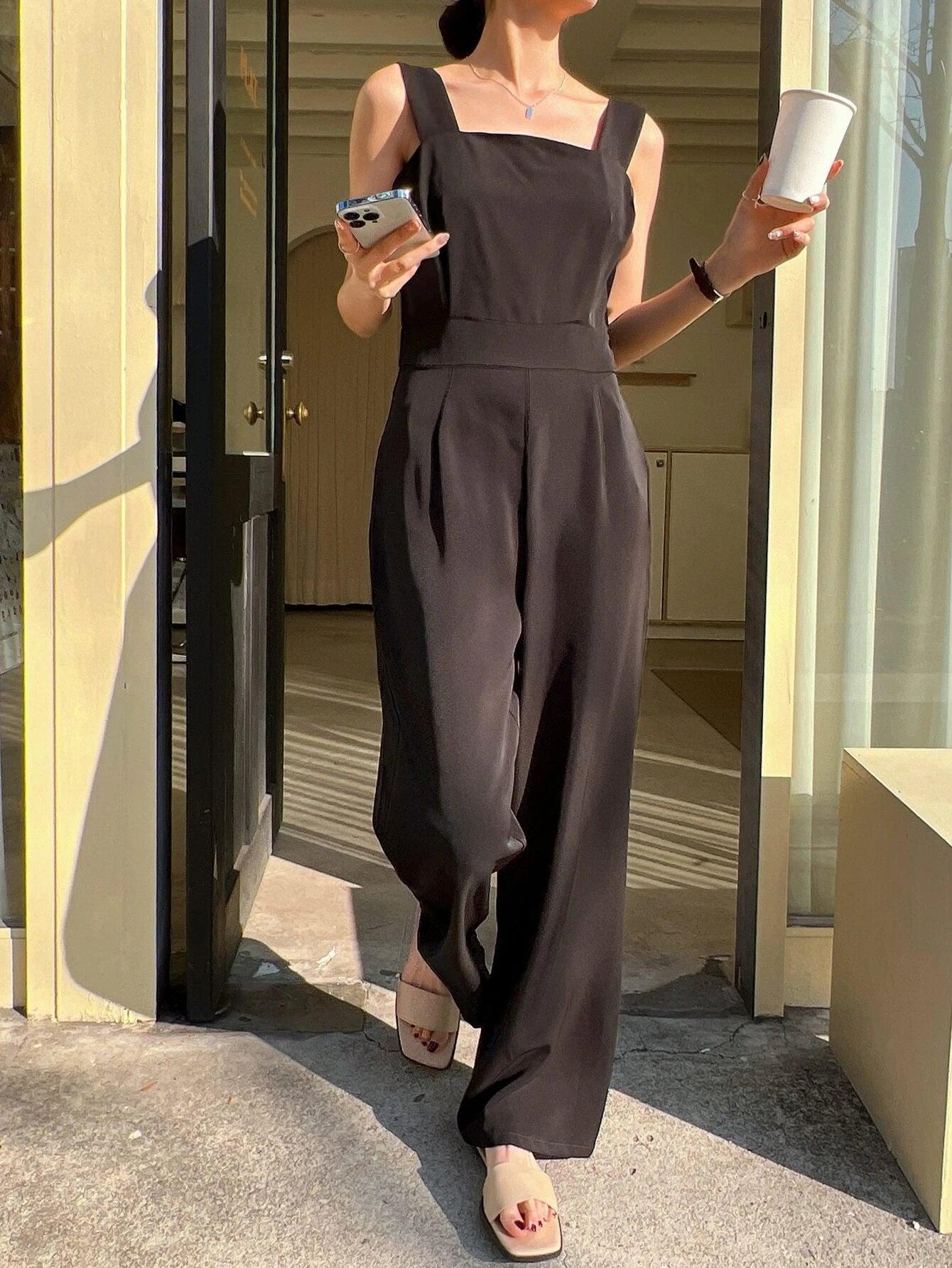 Sleeveless Wide Straps Jumpsuit-Comfy Jumpsuits