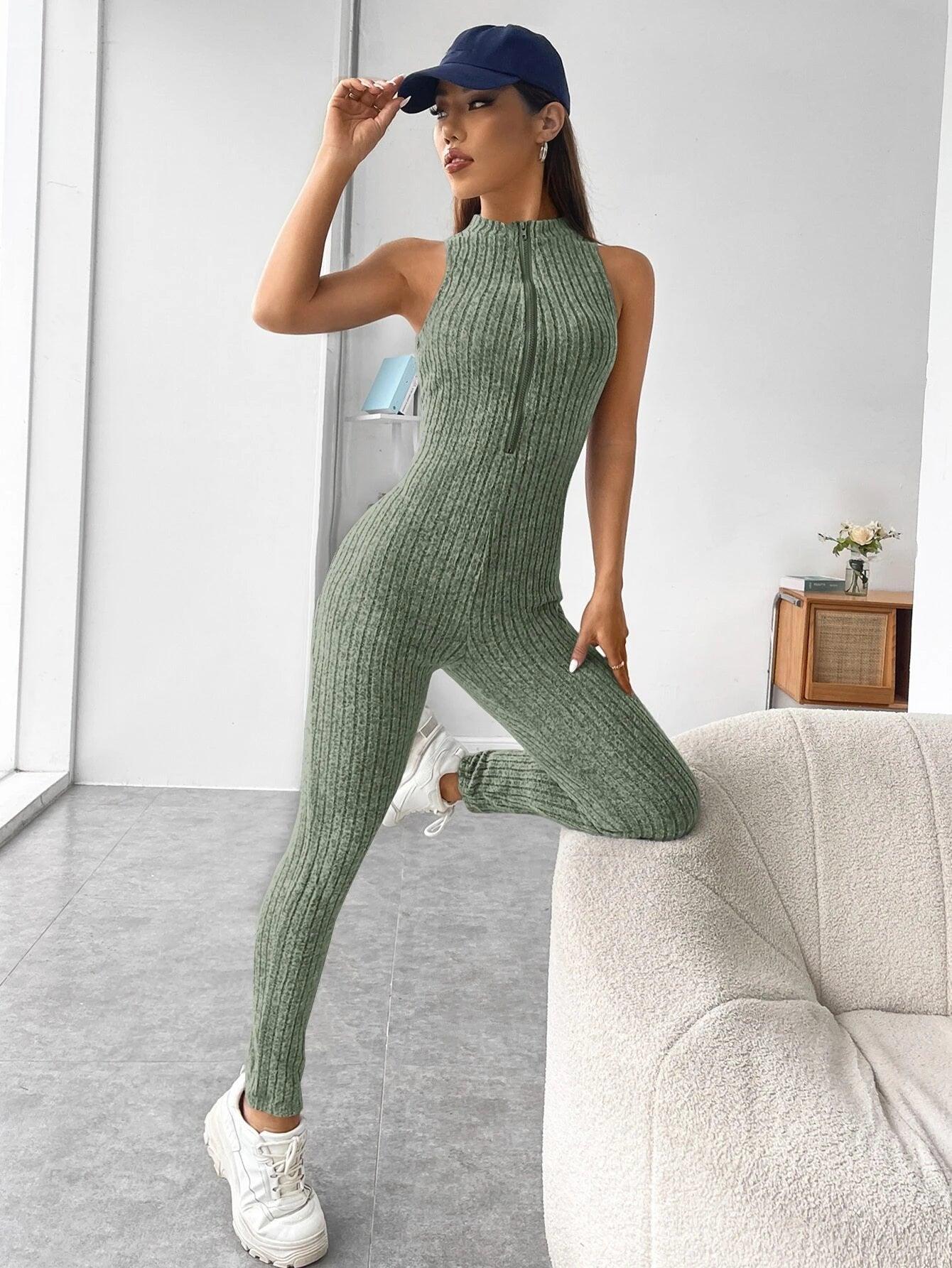 Zipper Front Unitard Jumpsuit-Comfy Jumpsuits