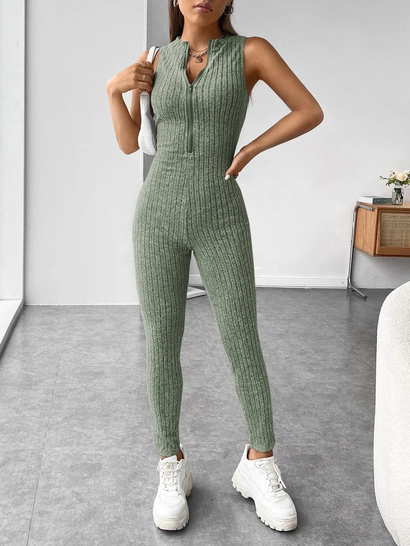 Zipper Front Unitard Jumpsuit-Comfy Jumpsuits