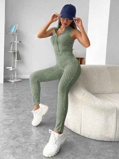 Zipper Front Unitard Jumpsuit-Comfy Jumpsuits