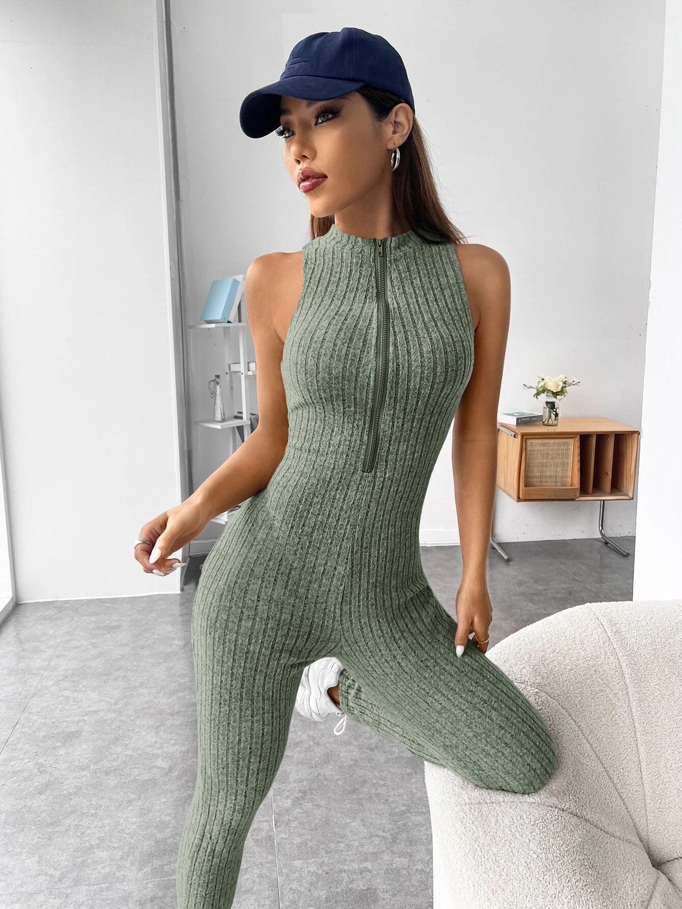 Zipper Front Unitard Jumpsuit-Comfy Jumpsuits