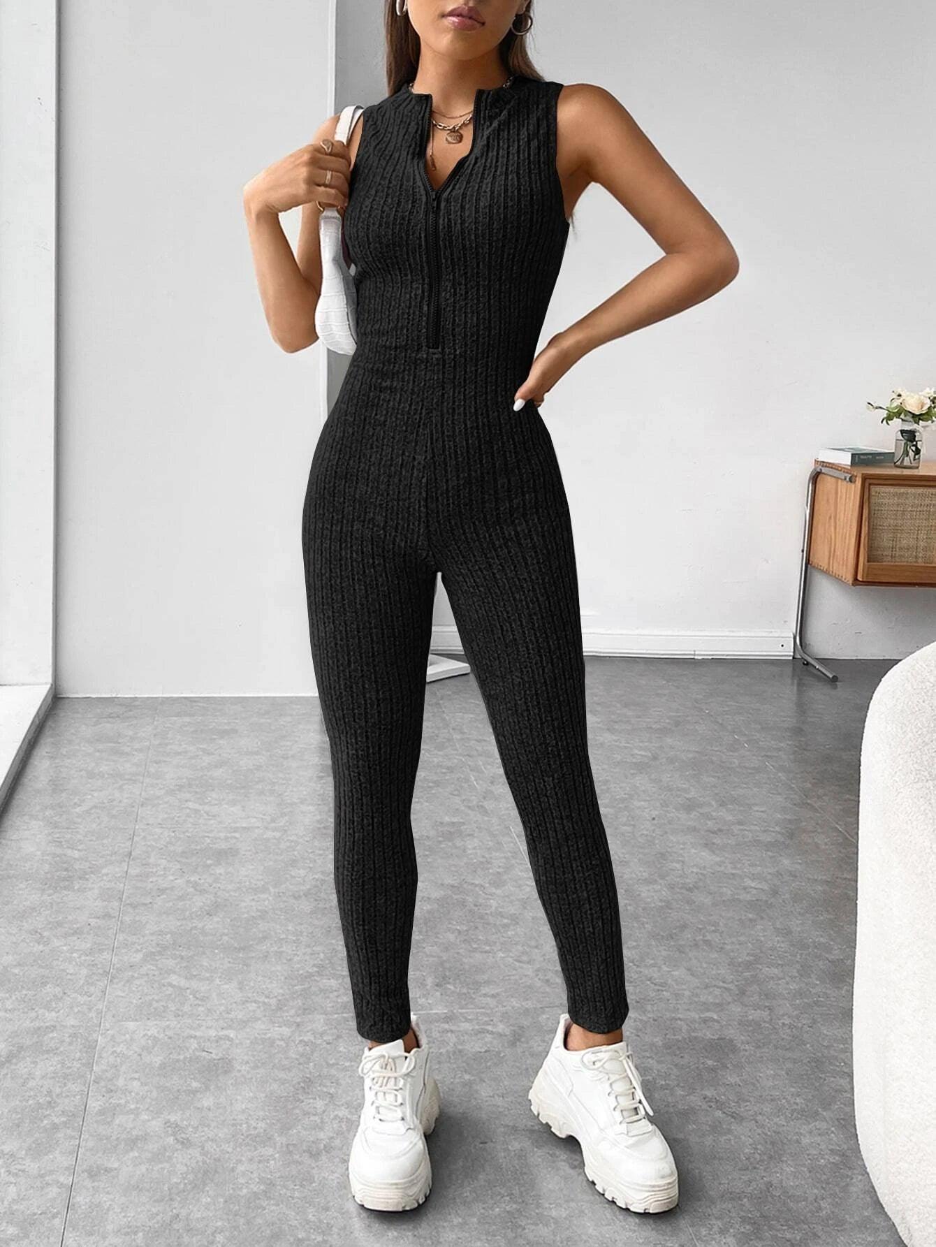 Zipper Front Unitard Jumpsuit-Comfy Jumpsuits
