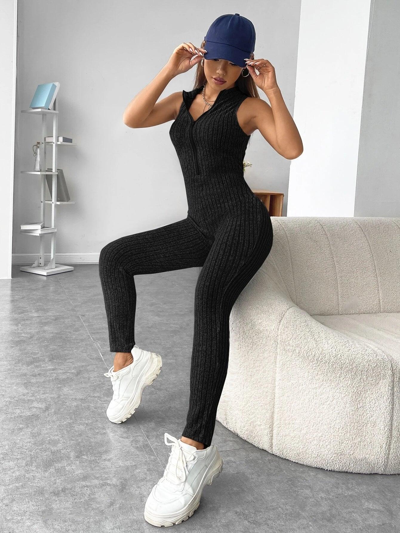 Zipper Front Unitard Jumpsuit-Comfy Jumpsuits