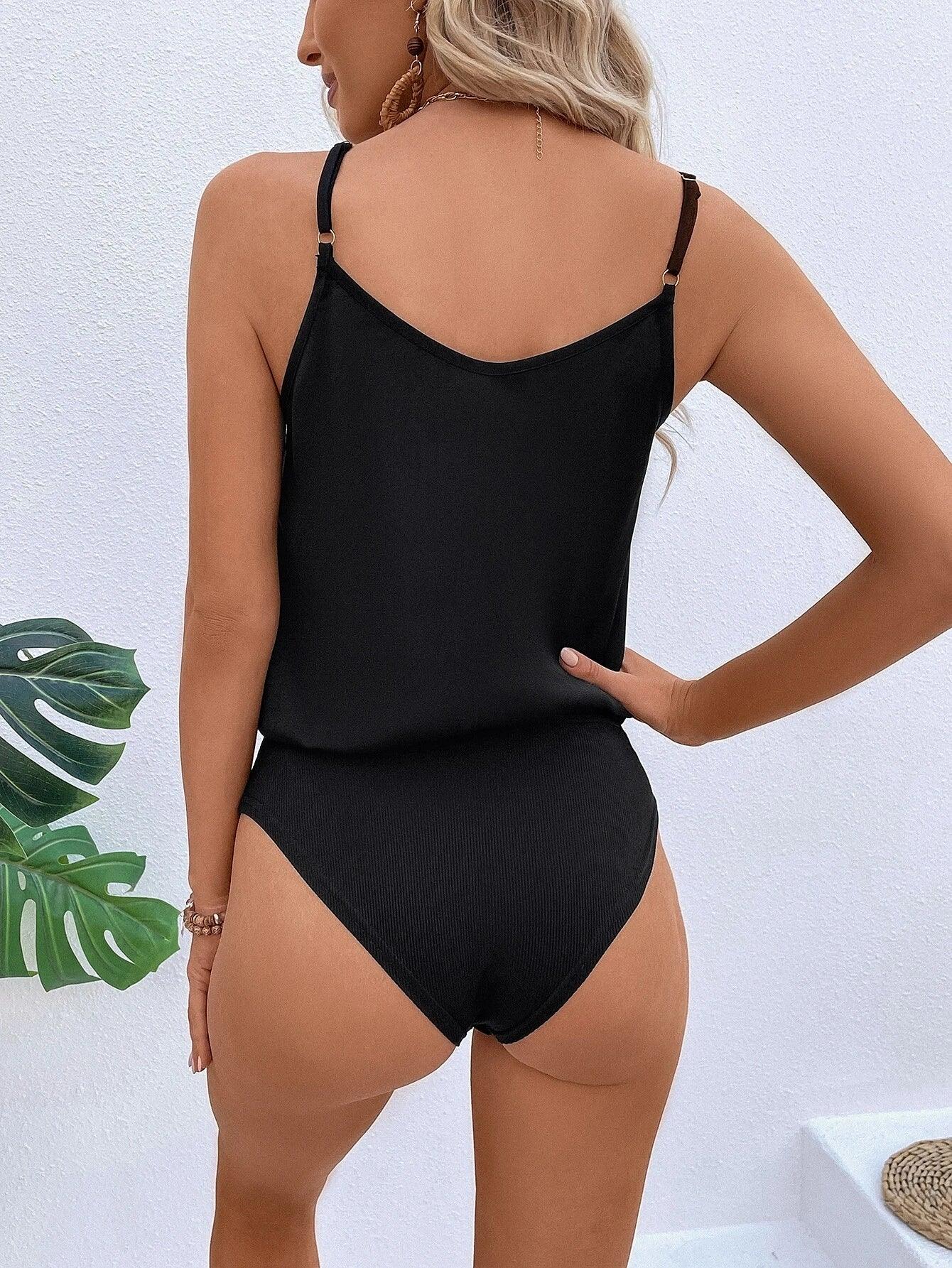 Contrast Sequin Cami Bodysuit-Comfy Jumpsuits