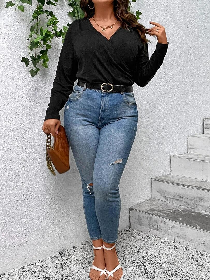 Surplice Neck Bodysuit-Comfy Jumpsuits