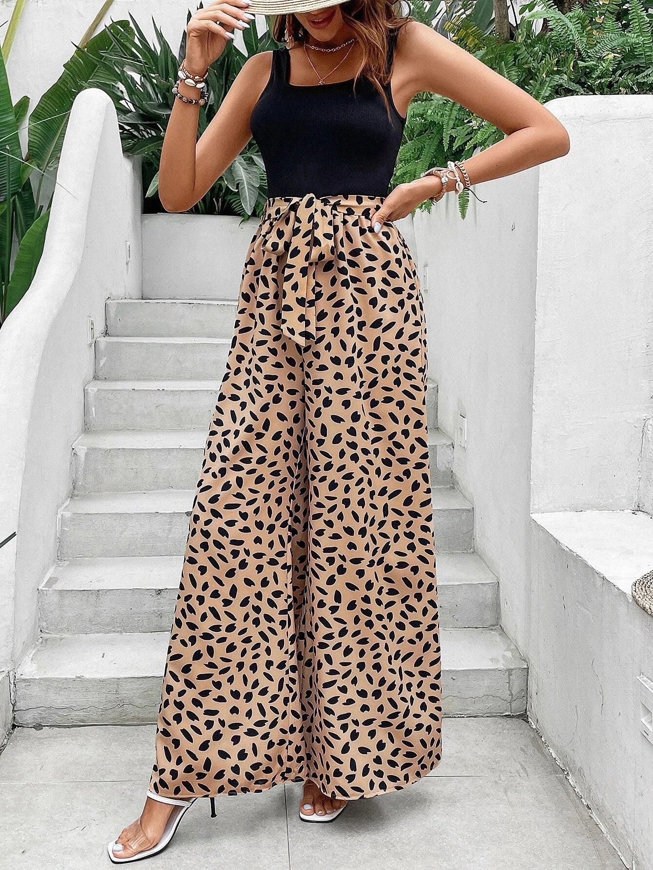Dalmatian Print Belted Long Length Jumpsuit-Comfy Jumpsuits