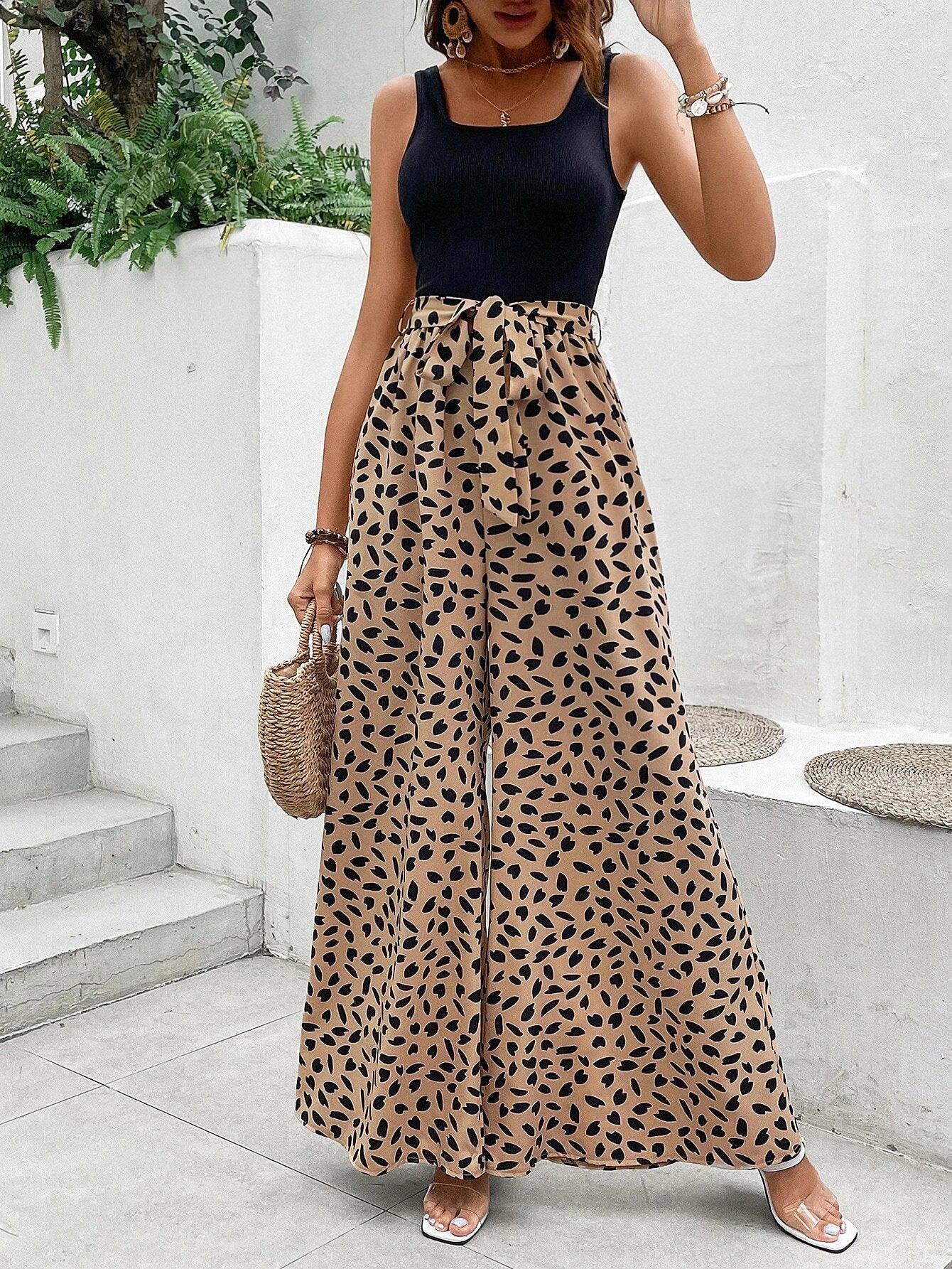 Dalmatian Print Belted Long Length Jumpsuit-Comfy Jumpsuits