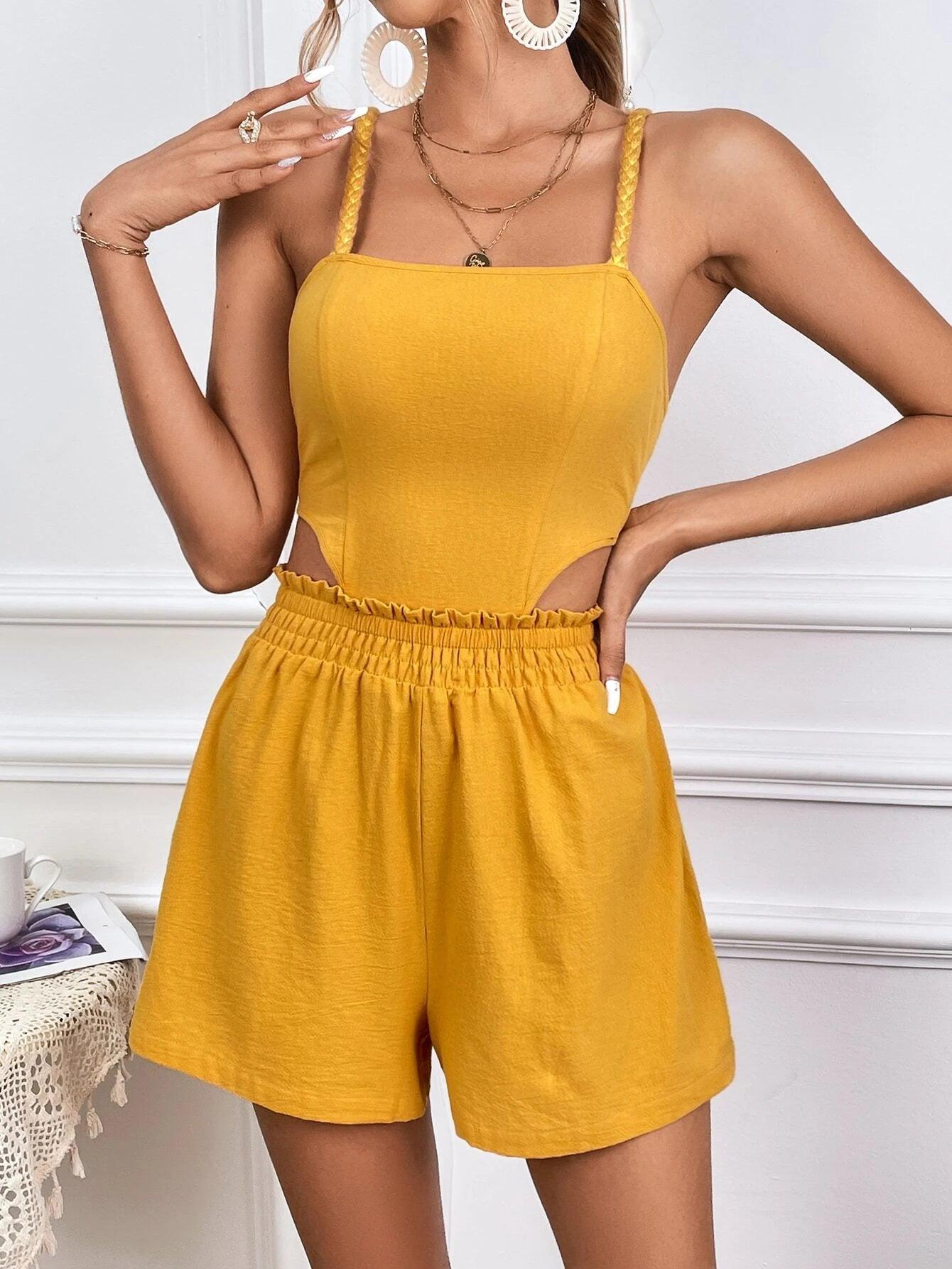 Solid Backless Cami Romper-Comfy Jumpsuits
