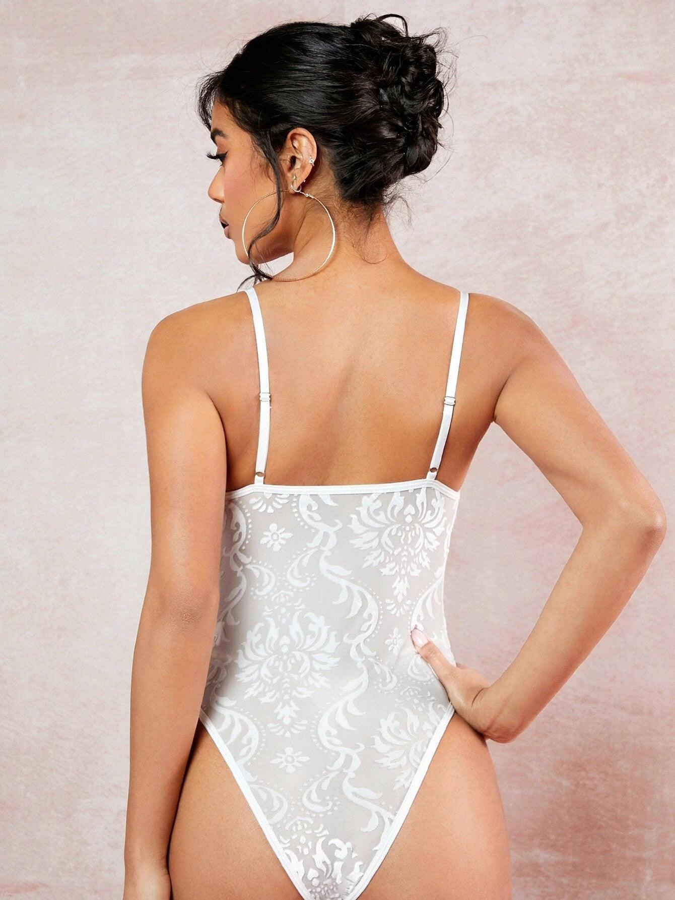 Contrast Mesh Cami Bodysuit-Comfy Jumpsuits