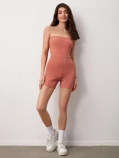 Plain Sleeveless Tube Romper-Comfy Jumpsuits