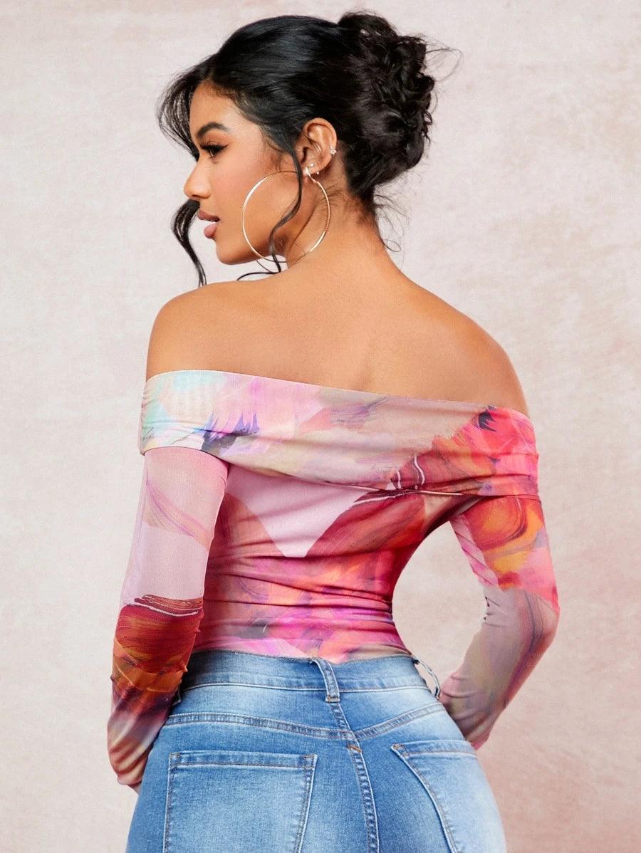 Tie Dye Twist Front Cut Out Bodysuit-Comfy Jumpsuits