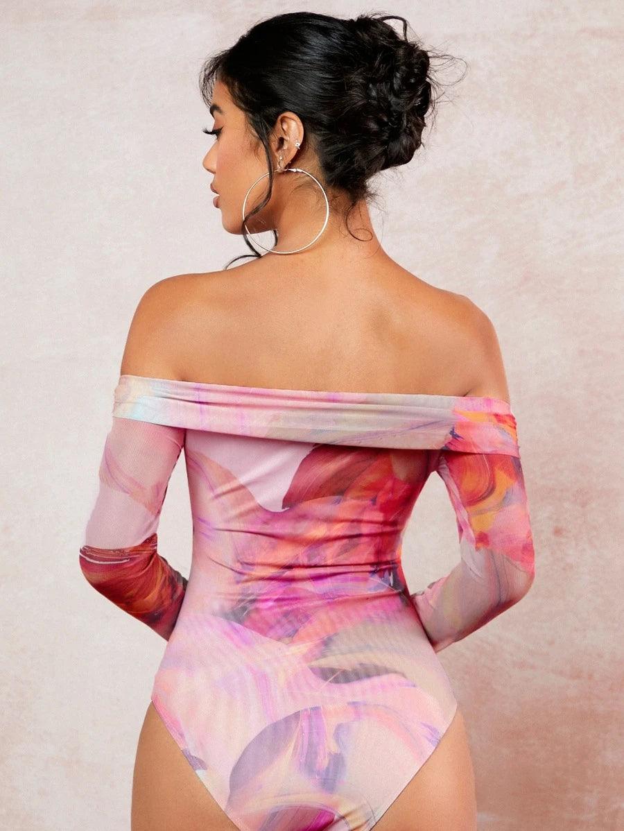 Tie Dye Twist Front Cut Out Bodysuit-Comfy Jumpsuits