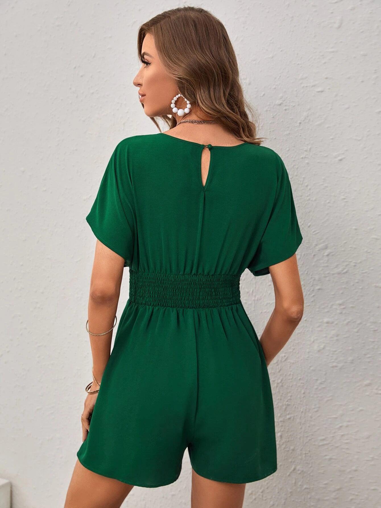 Solid Coloured Batwing Sleeve Romper-Comfy Jumpsuits