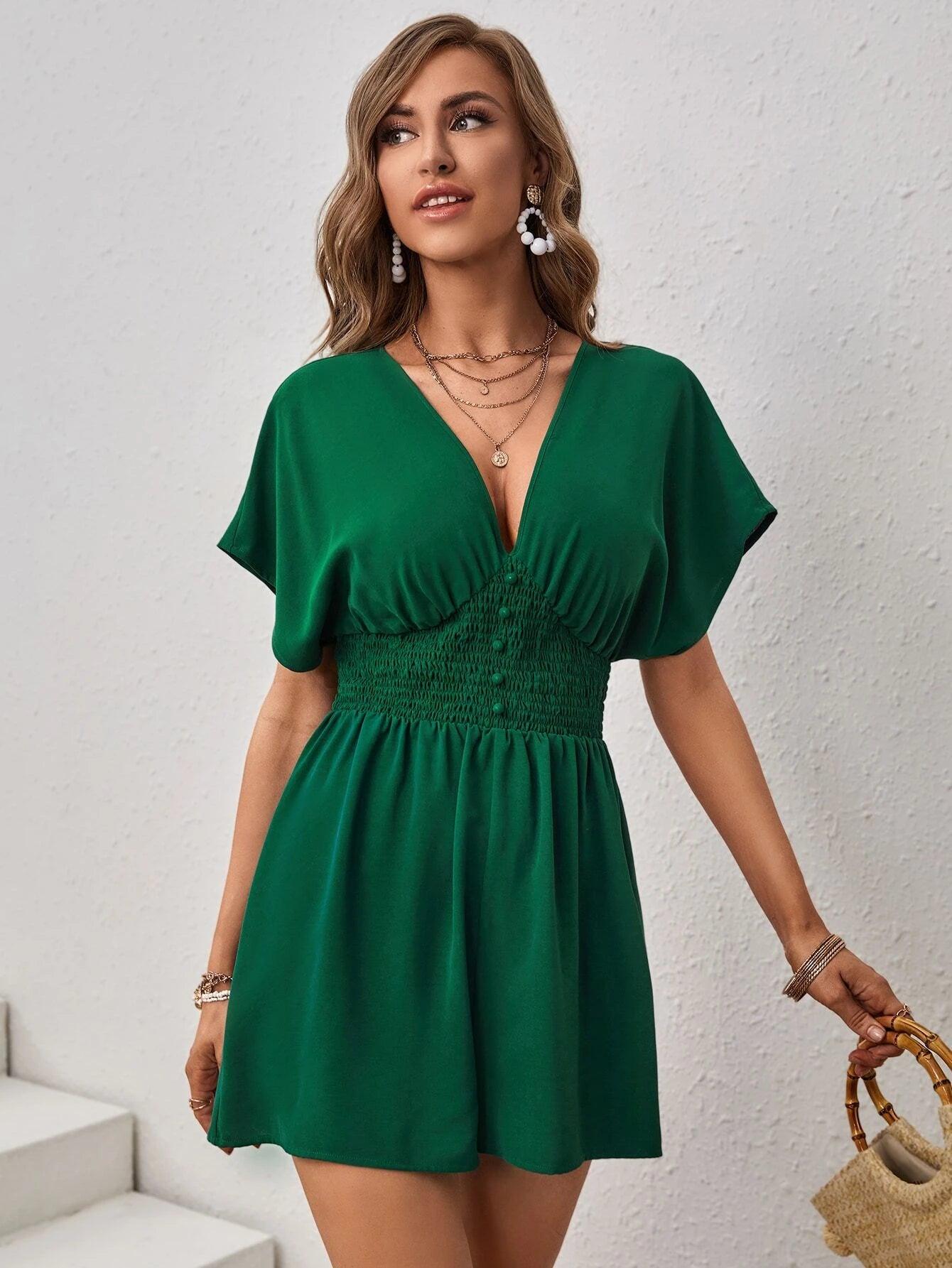 Solid Coloured Batwing Sleeve Romper-Comfy Jumpsuits