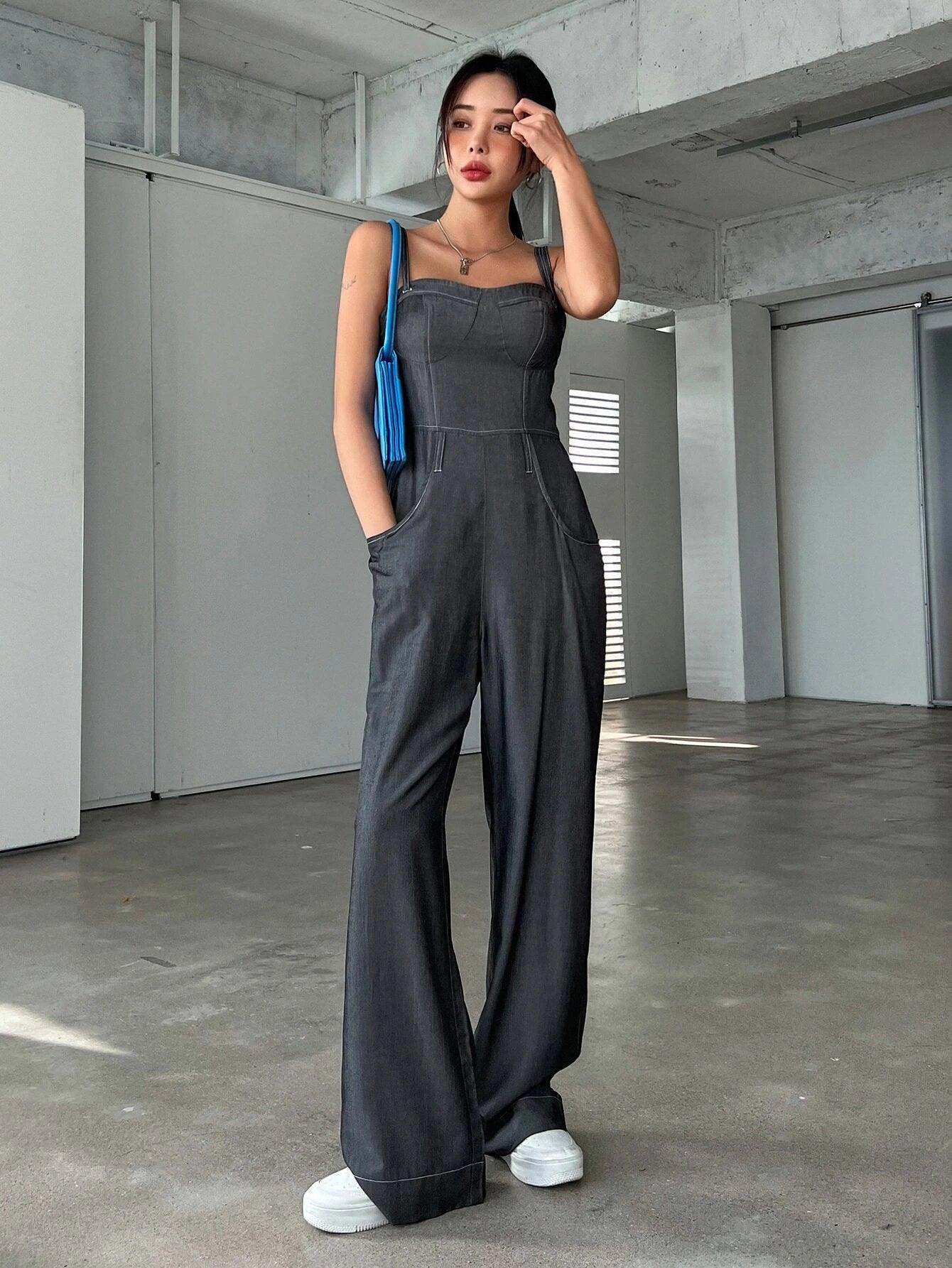Casual Pocket Zip Cami Jumpsuit-Comfy Jumpsuits