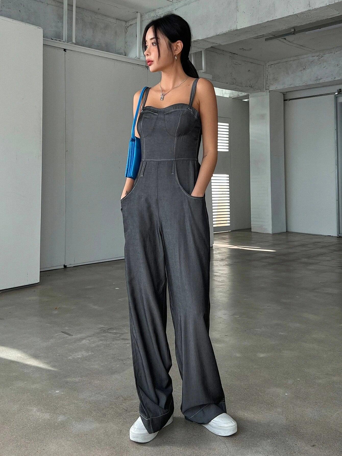 Casual Pocket Zip Cami Jumpsuit-Comfy Jumpsuits
